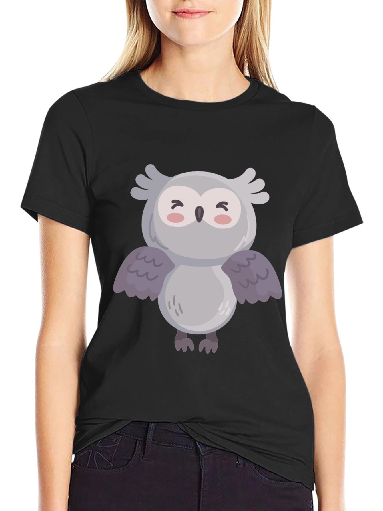 Cute Owl Graphic Black T-Shirt