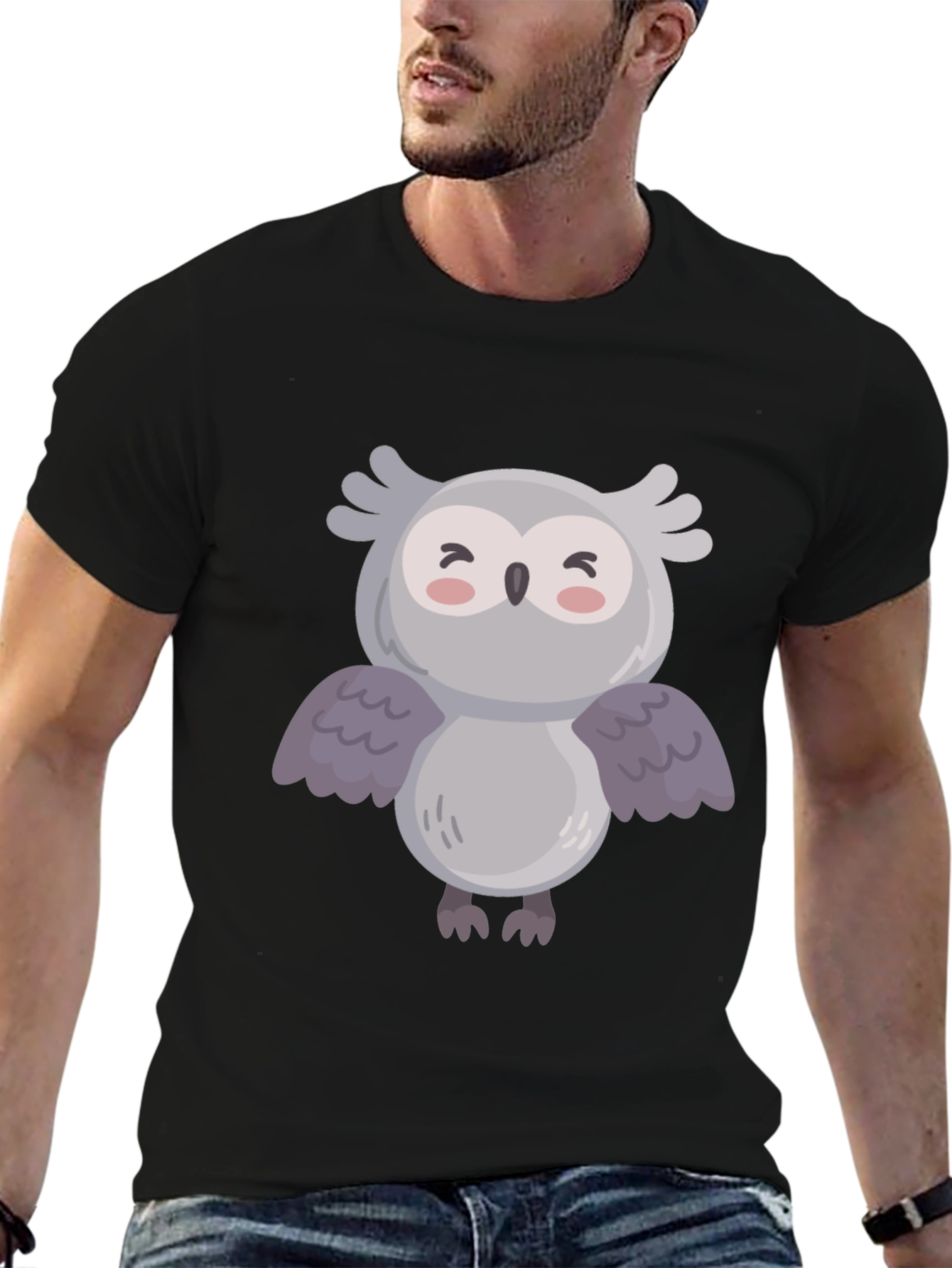 Cute Owl Graphic Black T-Shirt