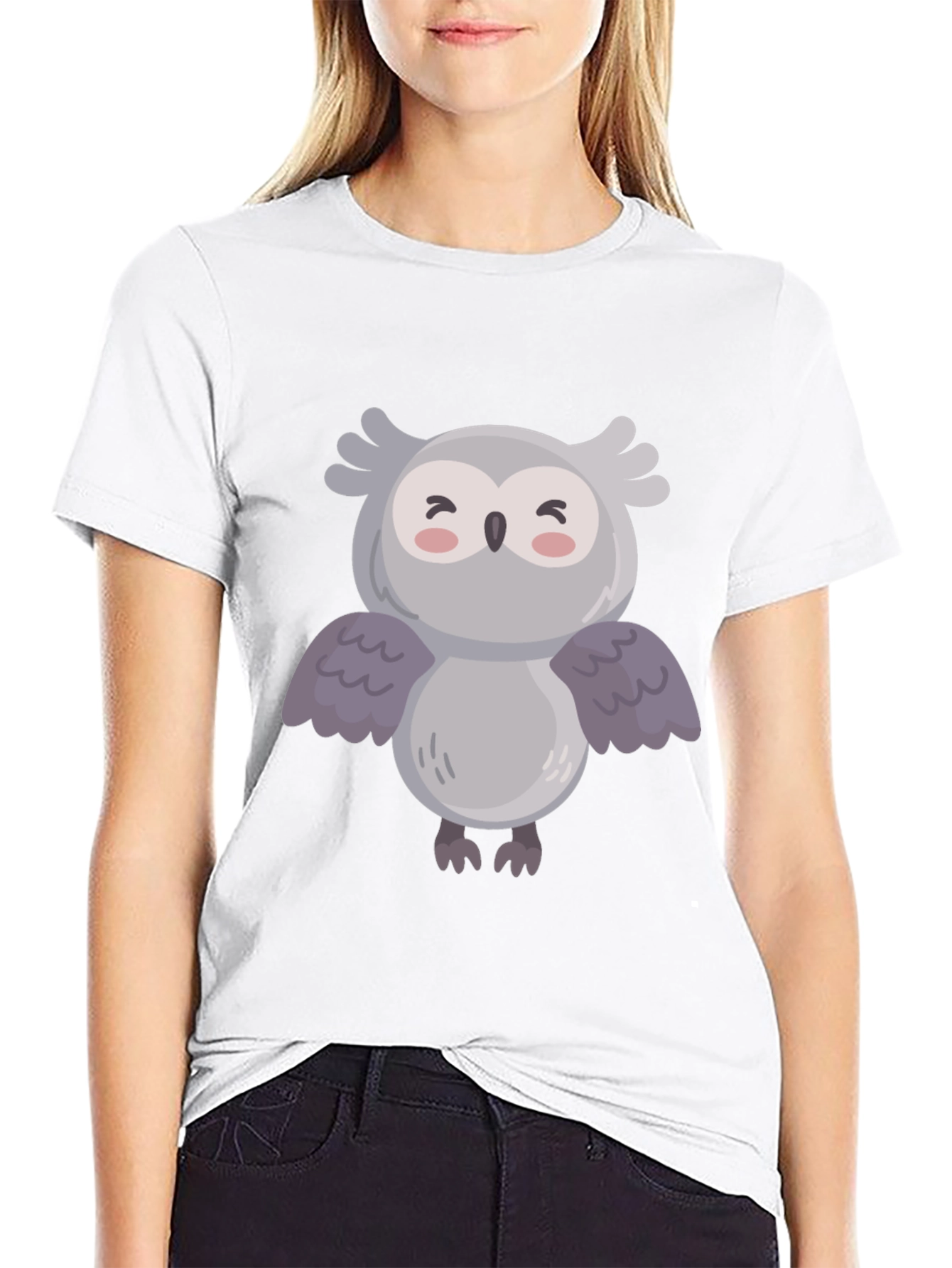 Cute Owl Graphic Black T-Shirt