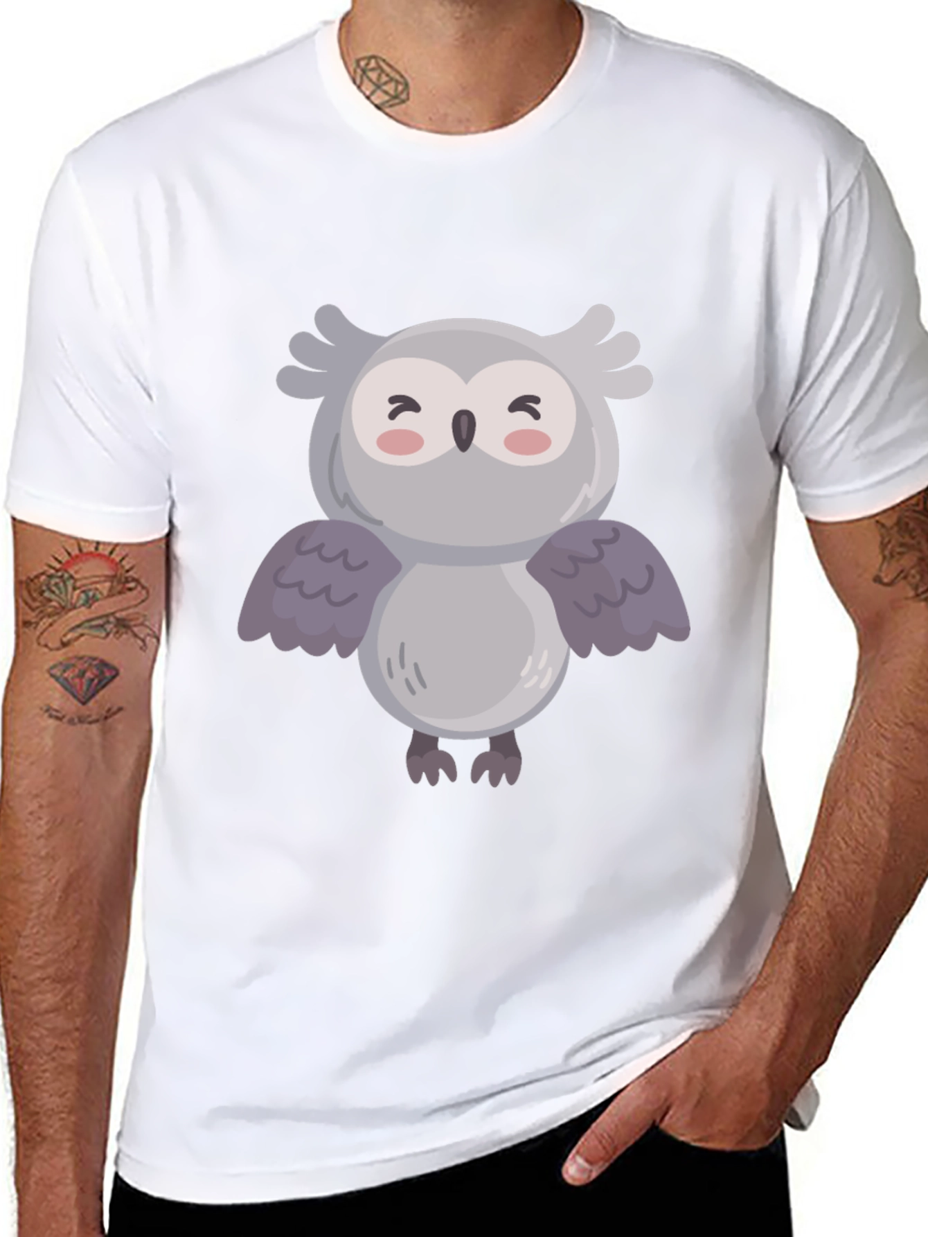 Cute Owl Graphic Black T-Shirt