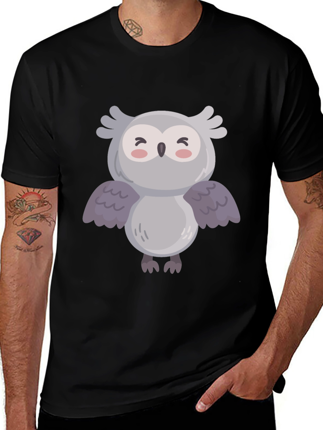 Cute Owl Graphic Black T-Shirt