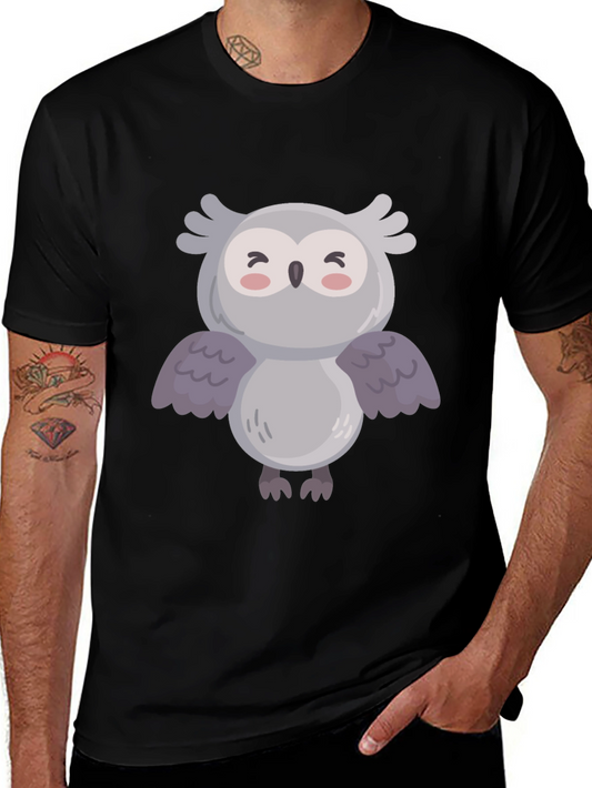 Cute Owl Graphic Black T-Shirt