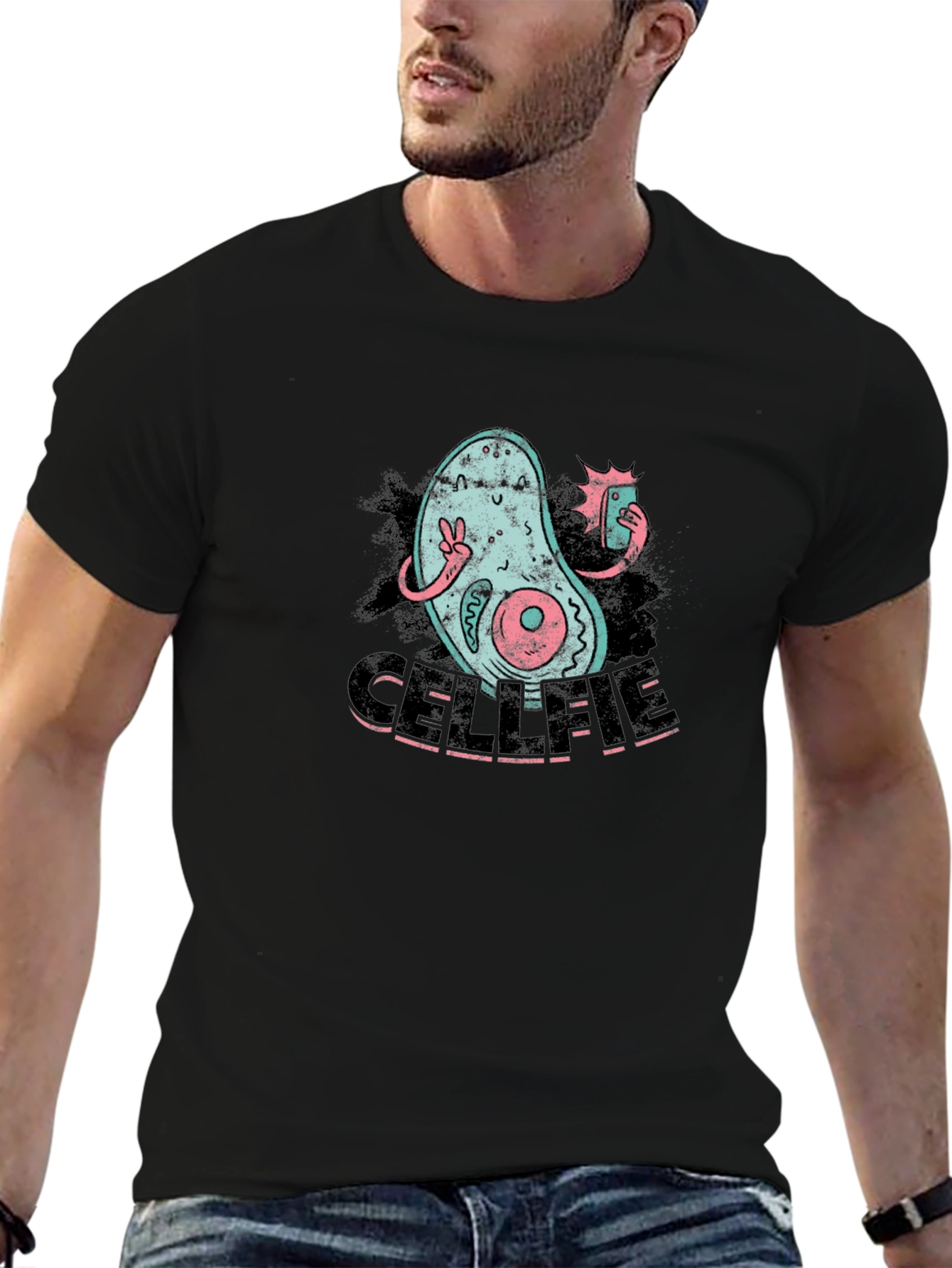 Cellfie Black T-Shirt - Humorous Science Tee