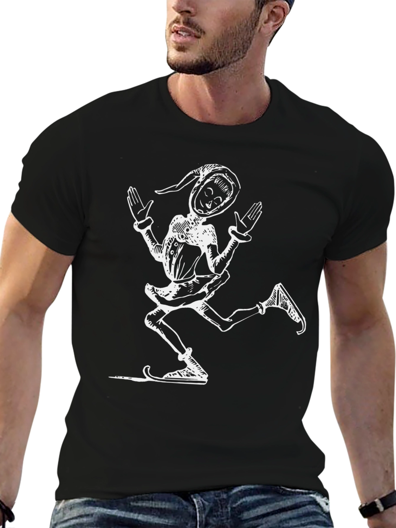 Retro Jester Graphic Tee - Black Cotton T-Shirt