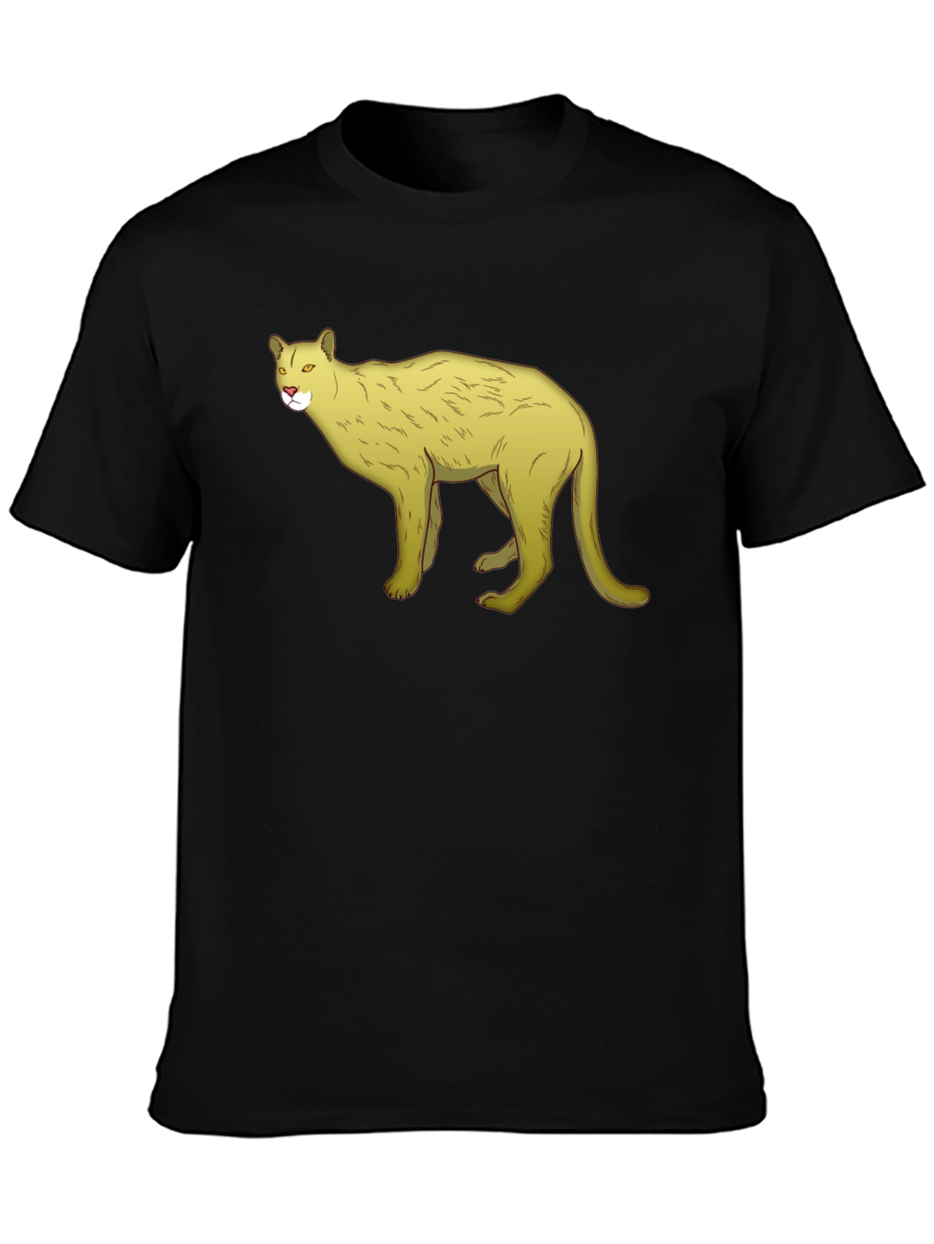 Black T-Shirt with Cartoon Cougar Graphic