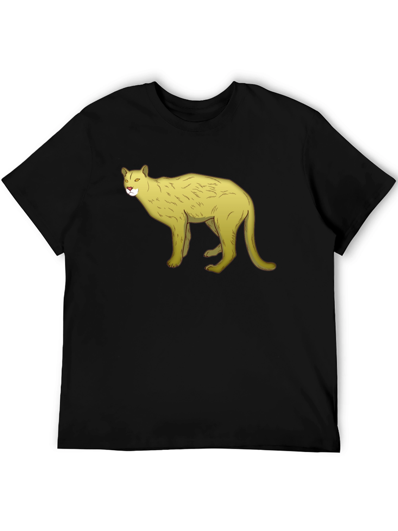 Black T-Shirt with Cartoon Cougar Graphic