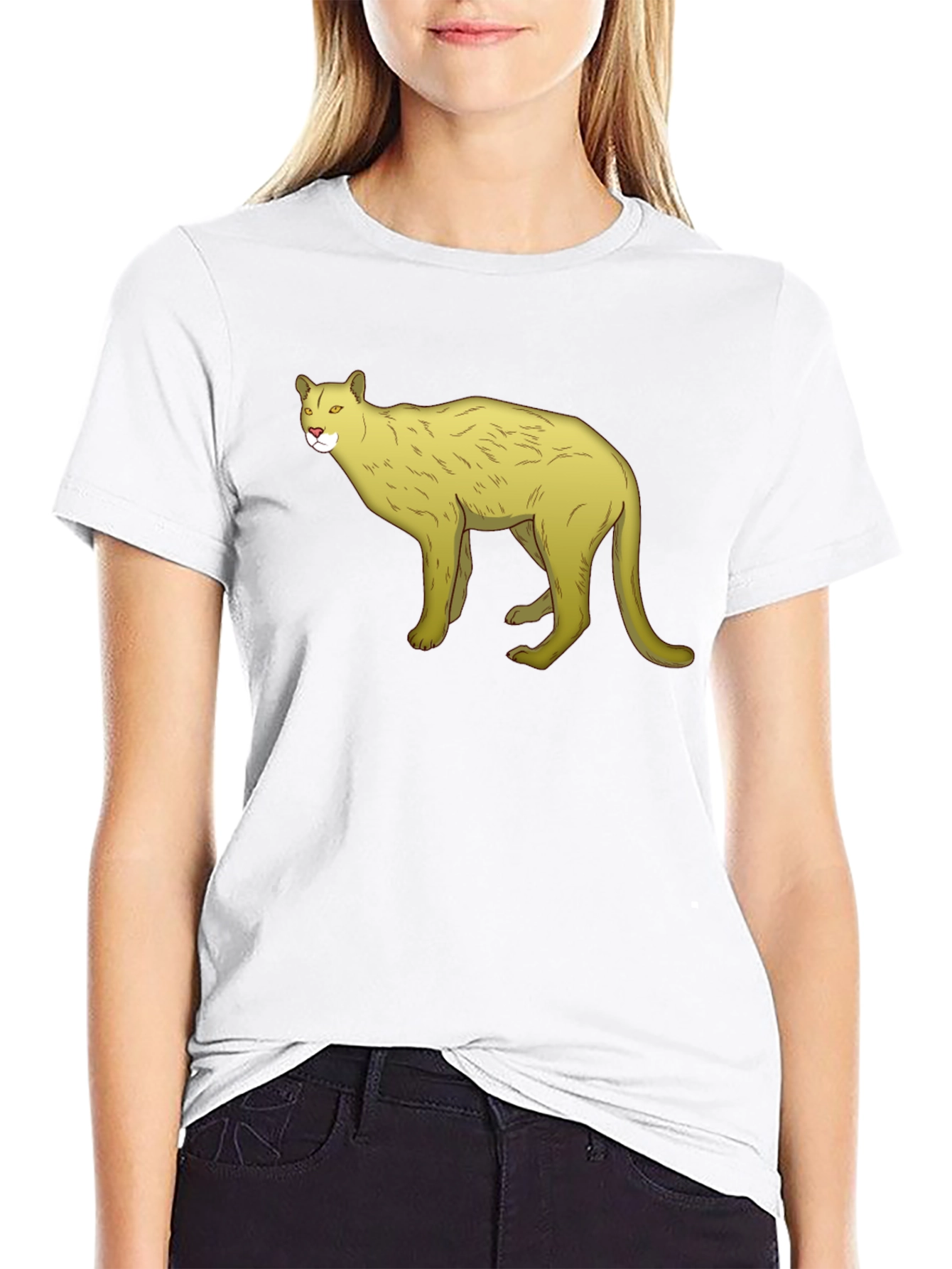 Black T-Shirt with Cartoon Cougar Graphic