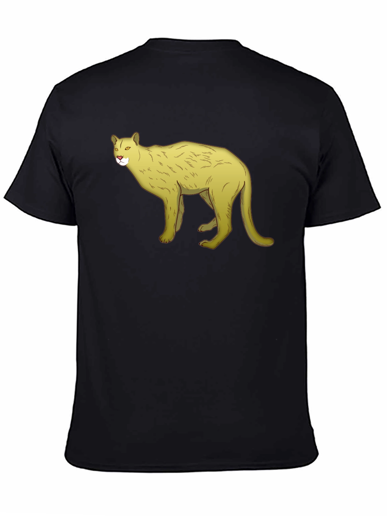 Black T-Shirt with Cartoon Cougar Graphic