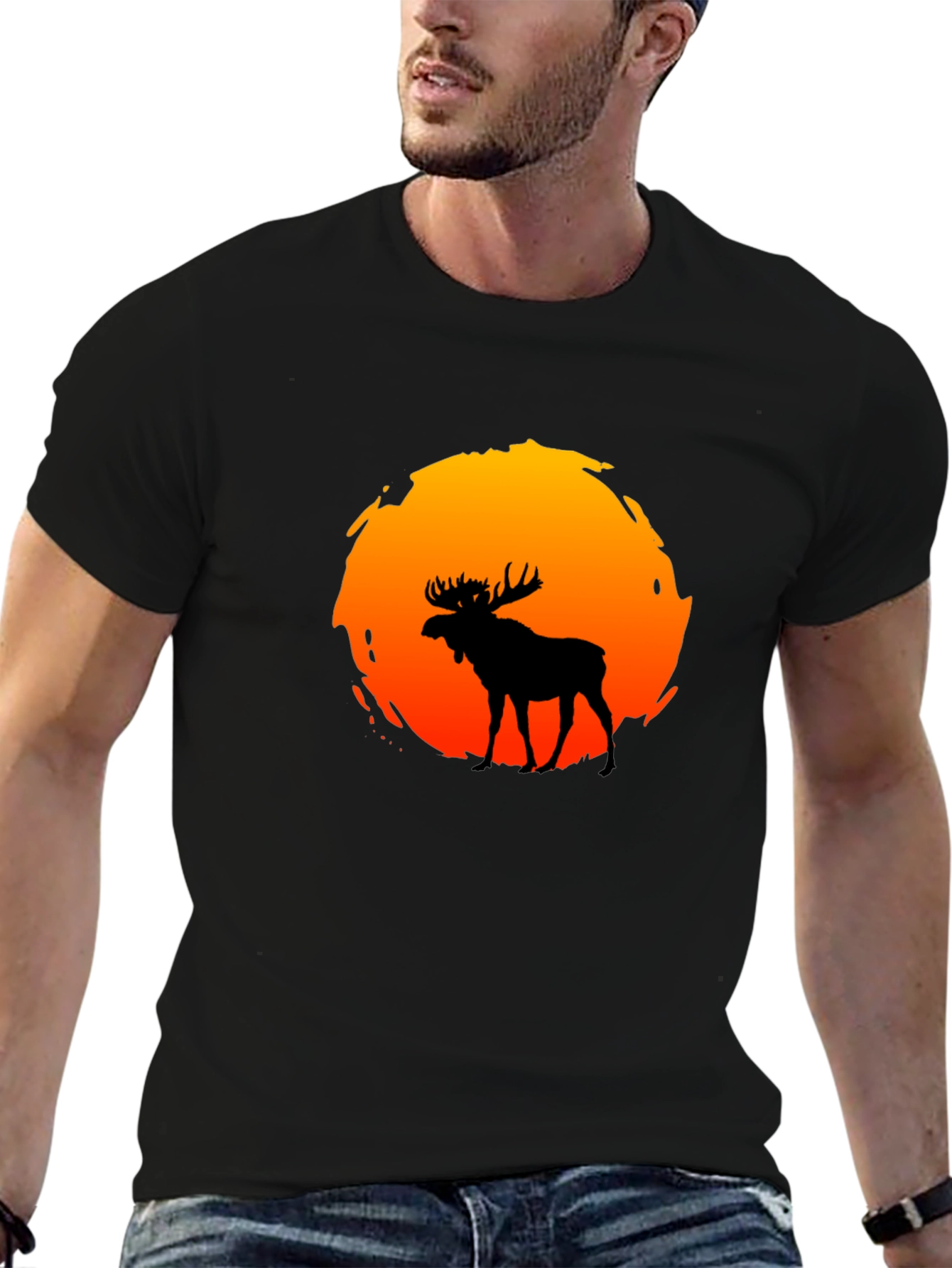 Moose Silhouette Sunset Graphic T-Shirt