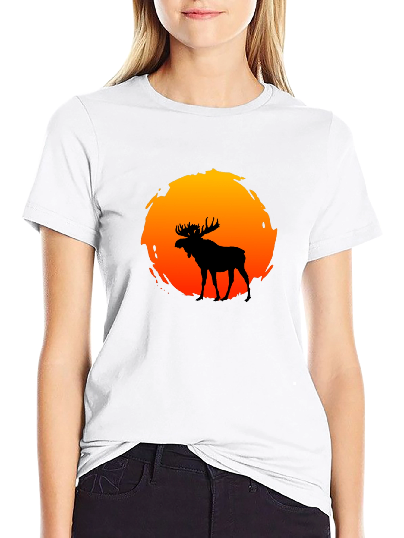 Moose Silhouette Sunset Graphic T-Shirt