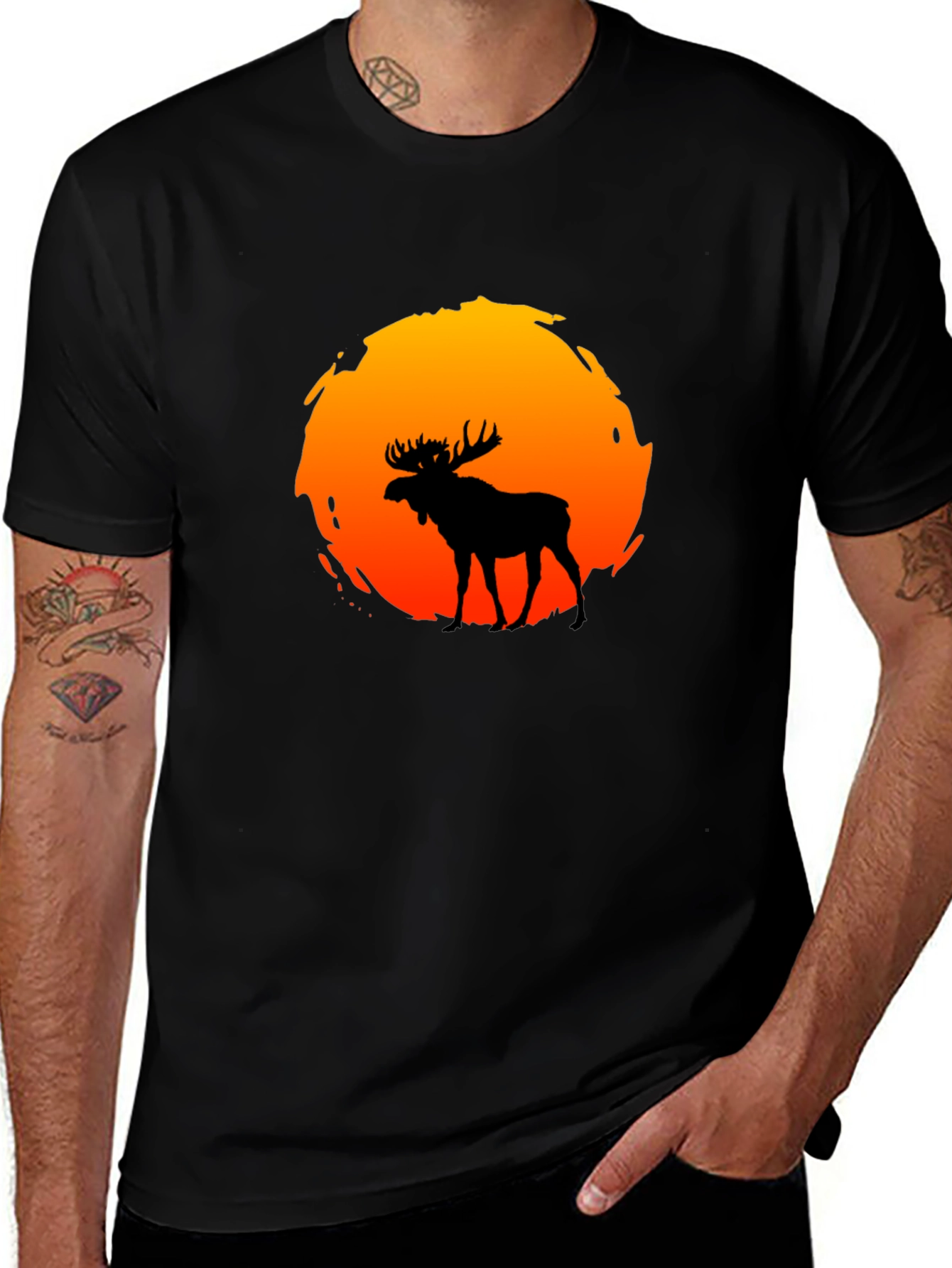 Moose Silhouette Sunset Graphic T-Shirt
