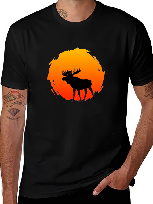 Moose Silhouette Sunset Graphic T-Shirt