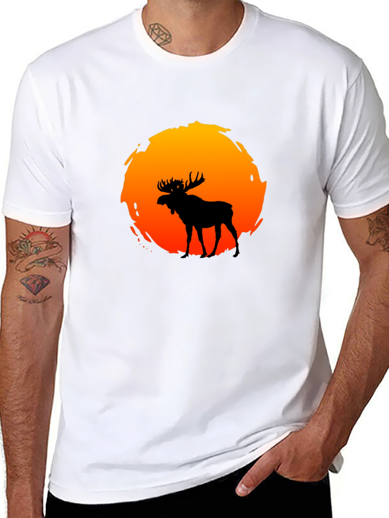 Moose Silhouette Sunset Graphic T-Shirt