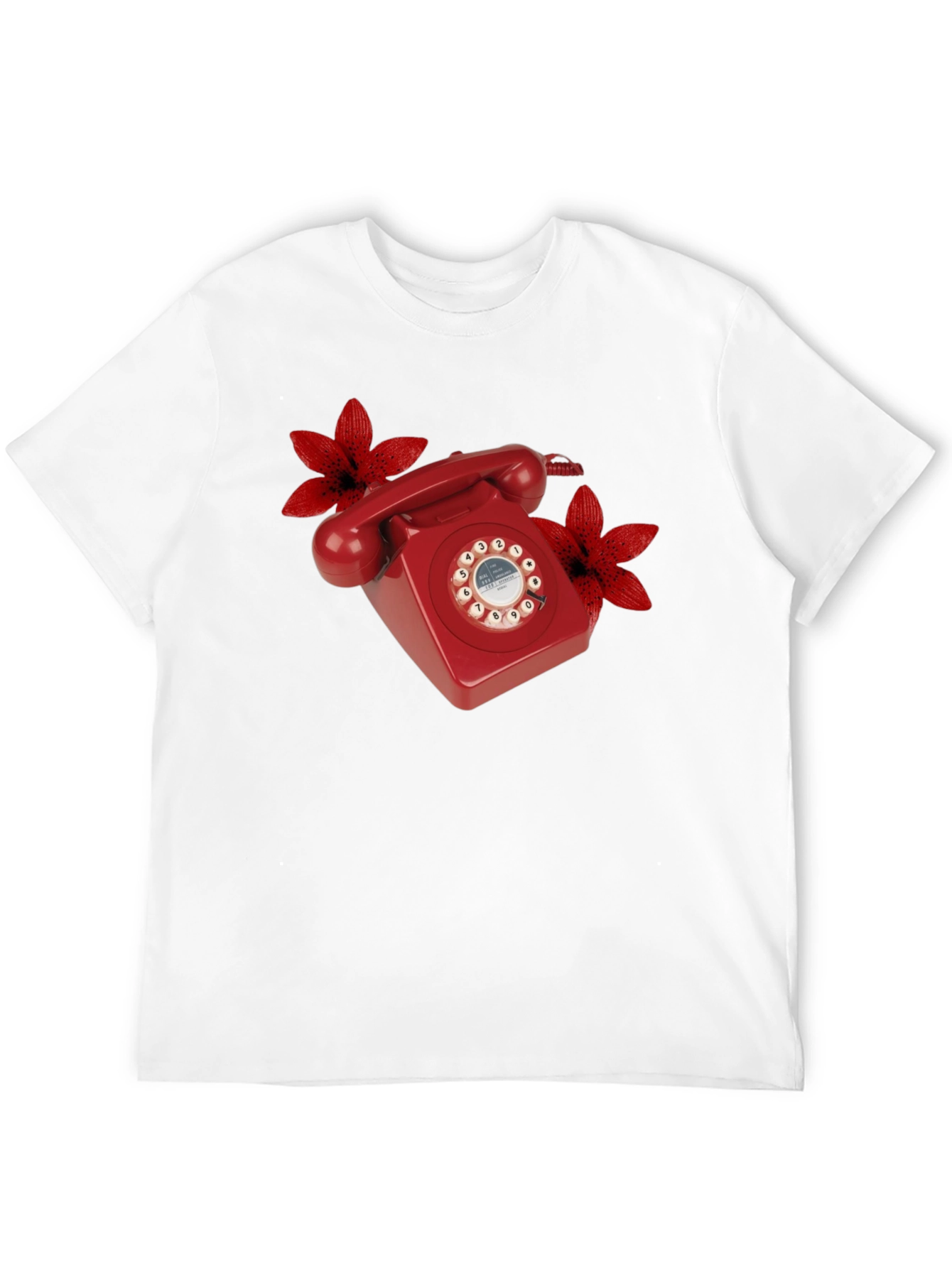 Retro Red Rotary Phone Floral T-Shirt