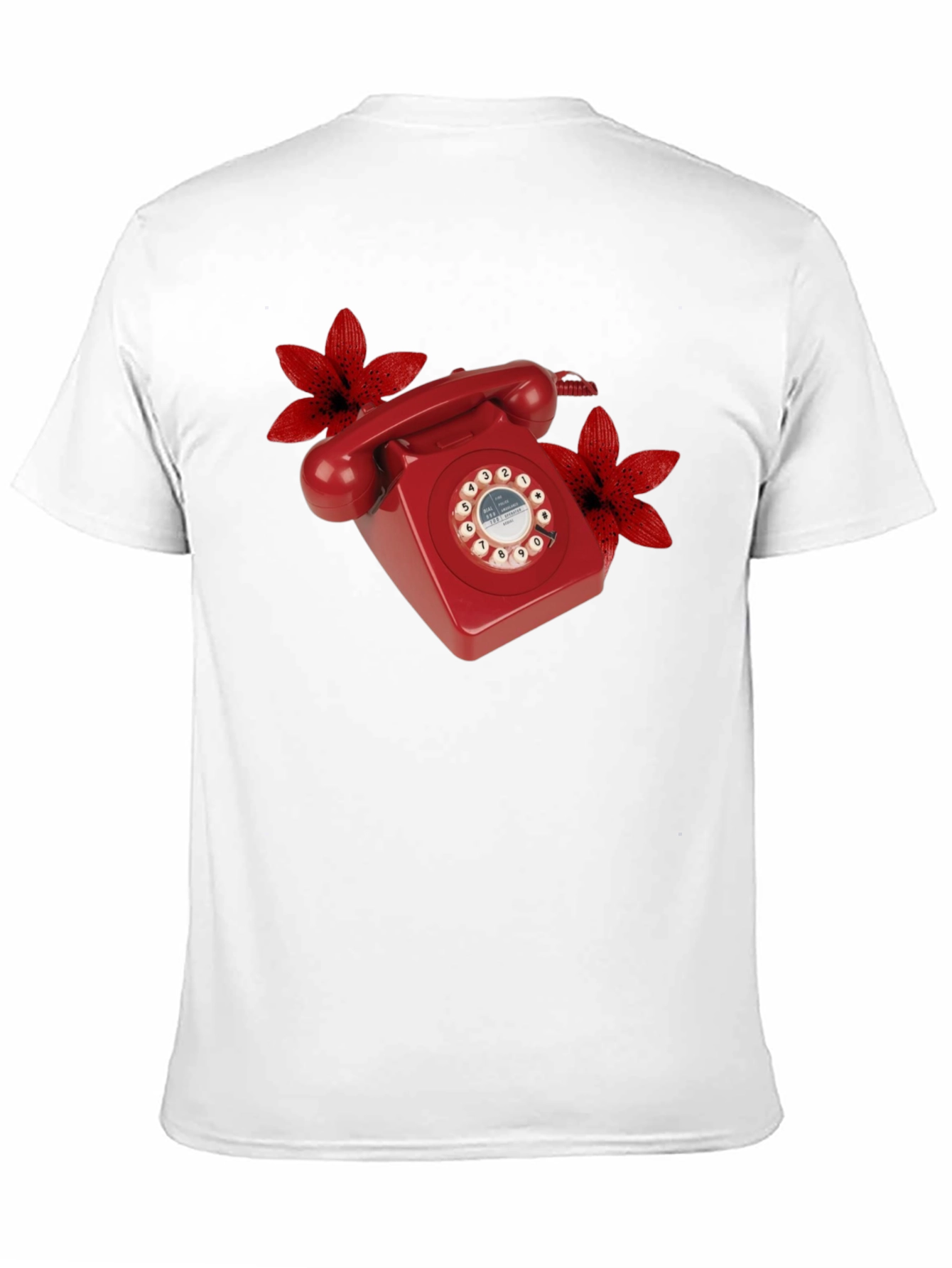 Retro Red Rotary Phone Floral T-Shirt