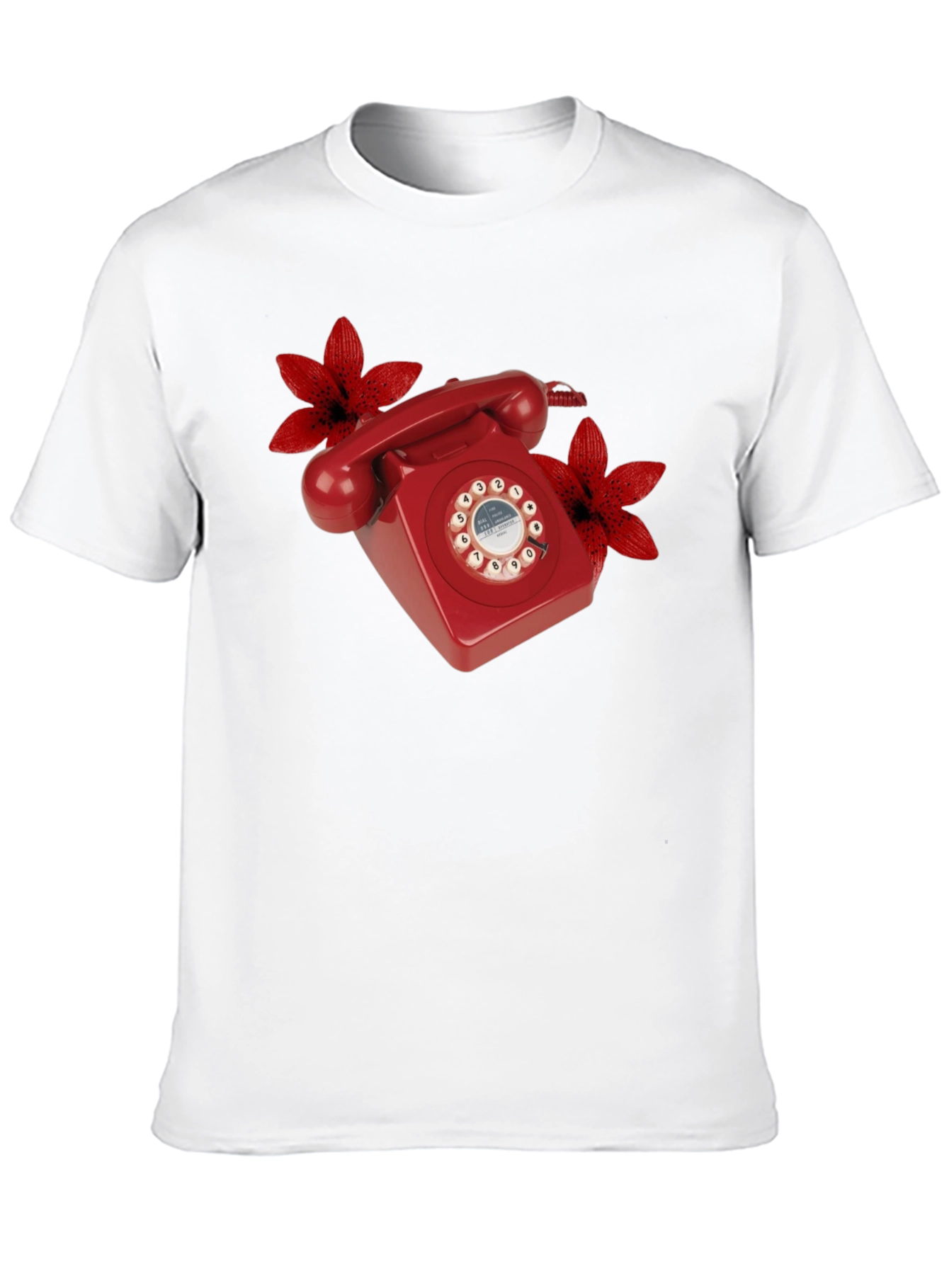 Retro Red Rotary Phone Floral T-Shirt