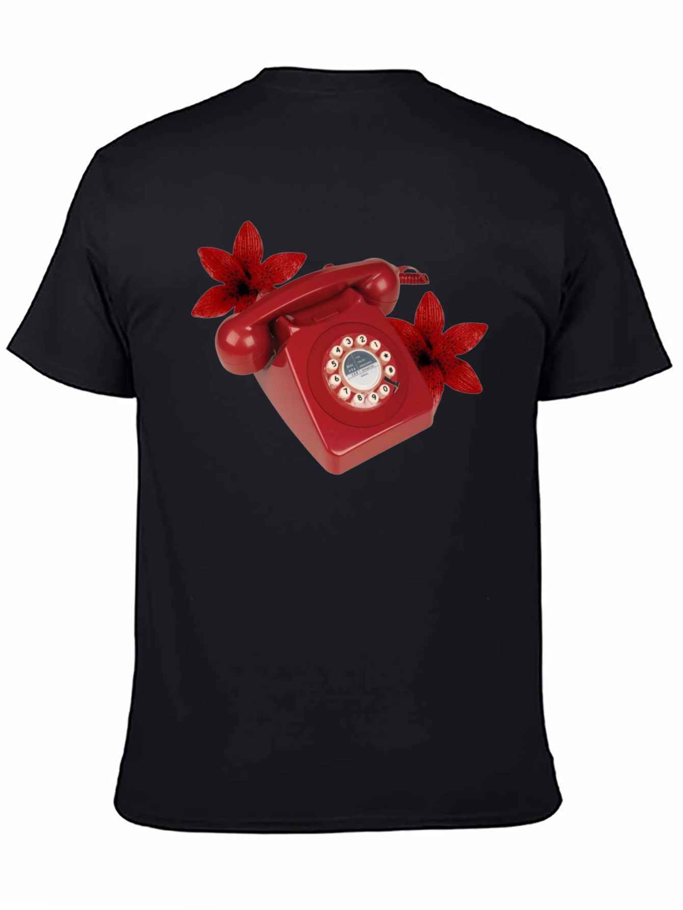 Retro Red Rotary Phone Floral T-Shirt