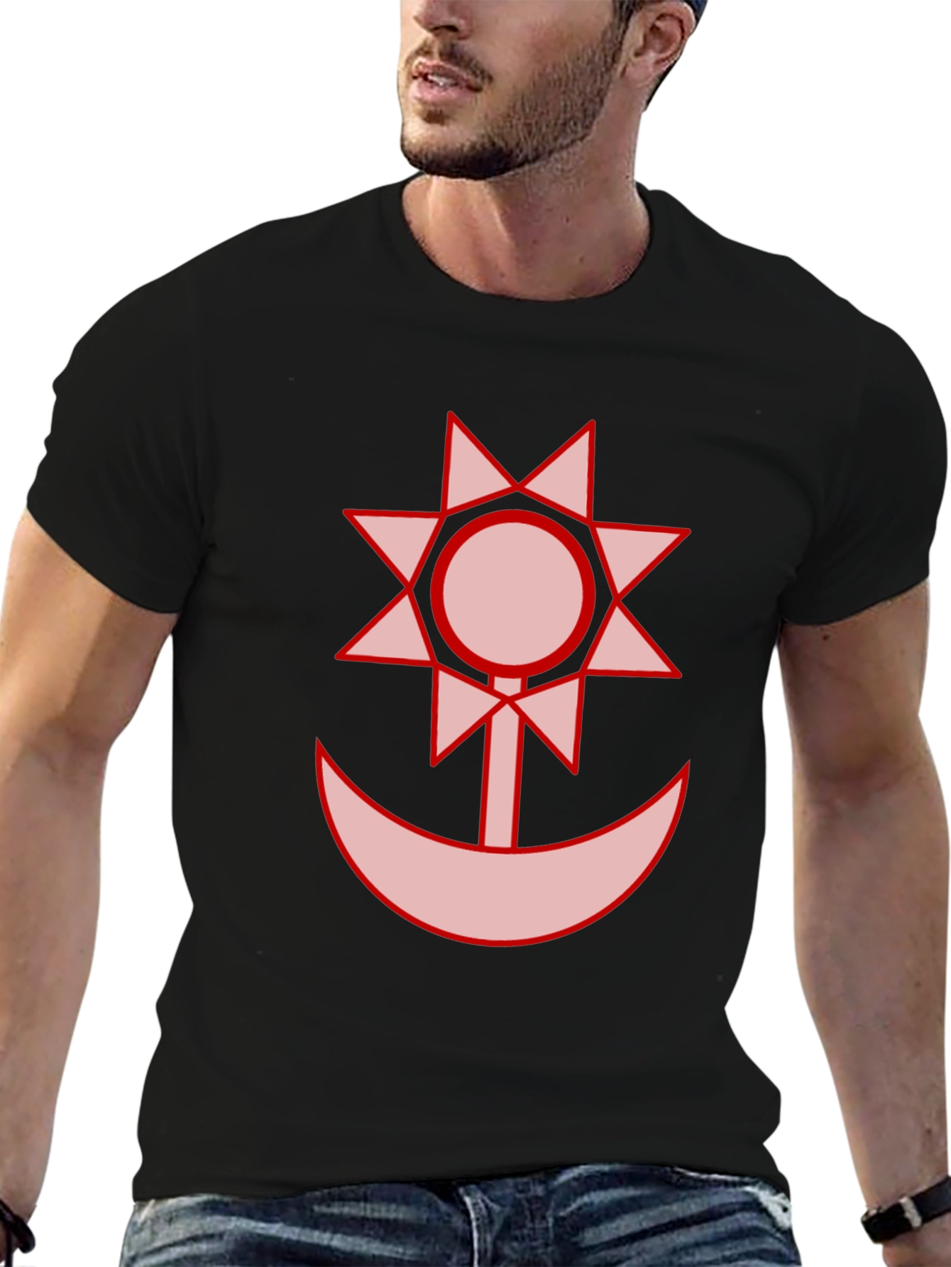 Graphic Black T-Shirt - Sun and Moon Design