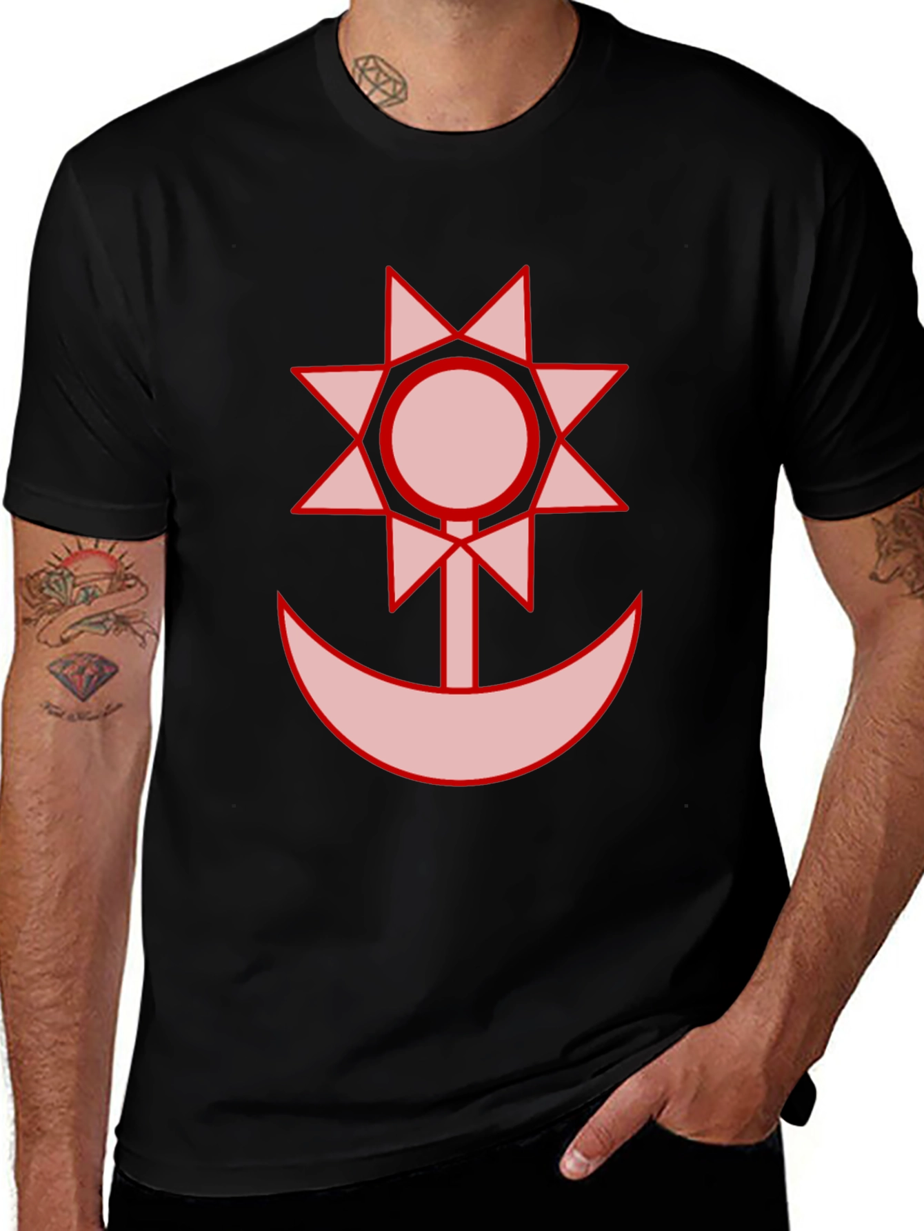 Graphic Black T-Shirt - Sun and Moon Design