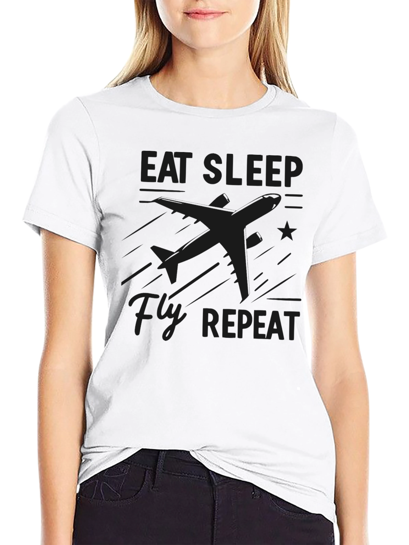 Eat Sleep Fly Repeat Black Graphic Tee