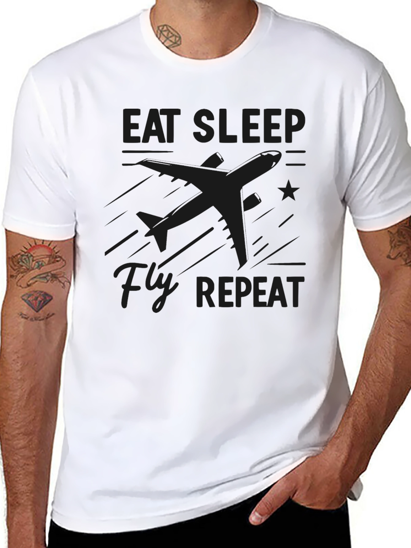 Eat Sleep Fly Repeat Black Graphic Tee