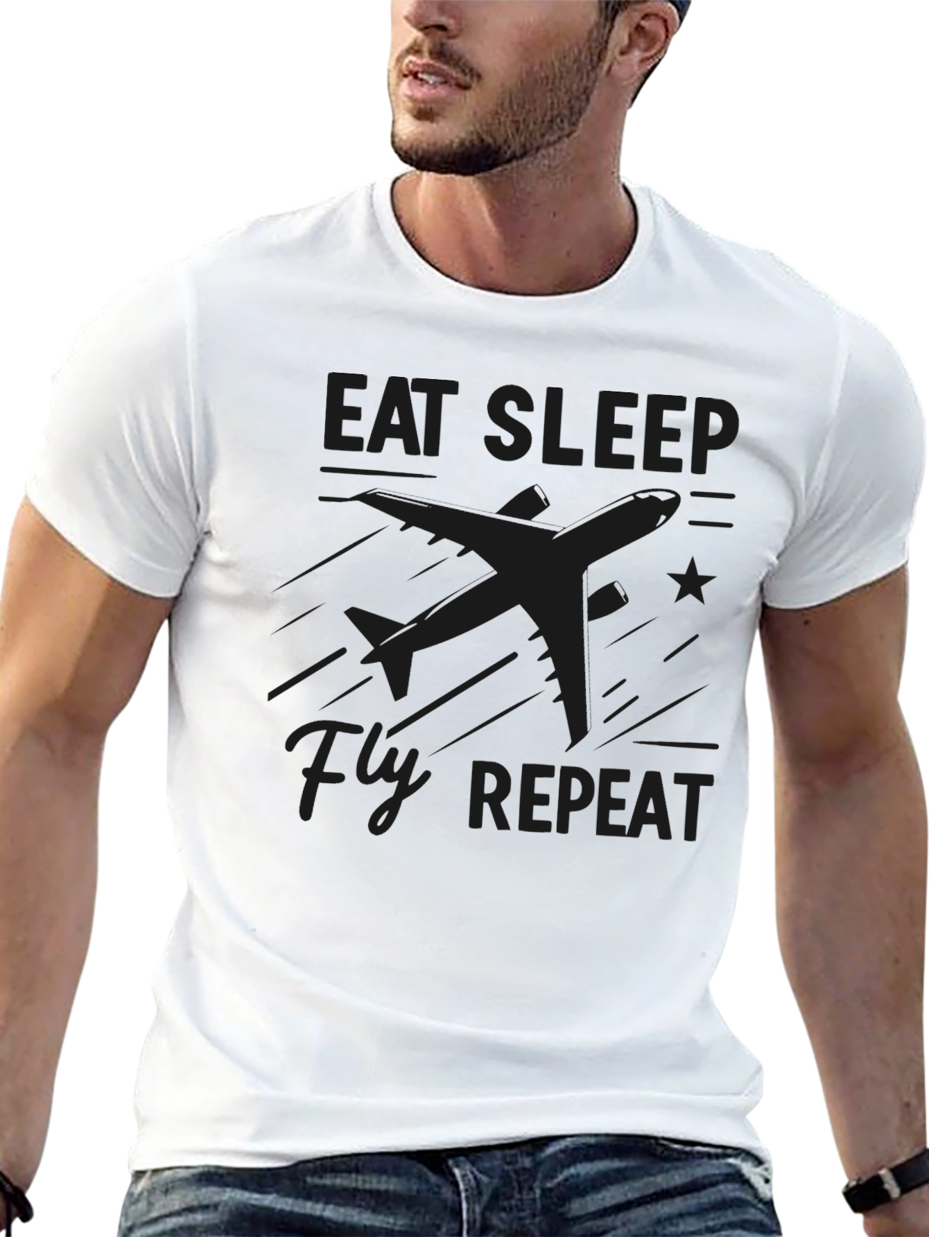 Eat Sleep Fly Repeat Black Graphic Tee