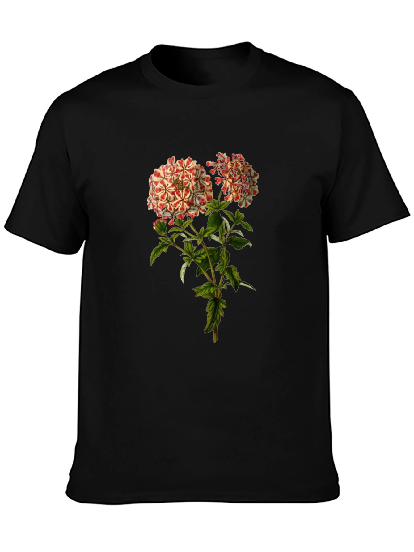 Floral Print Black Crewneck T-Shirt