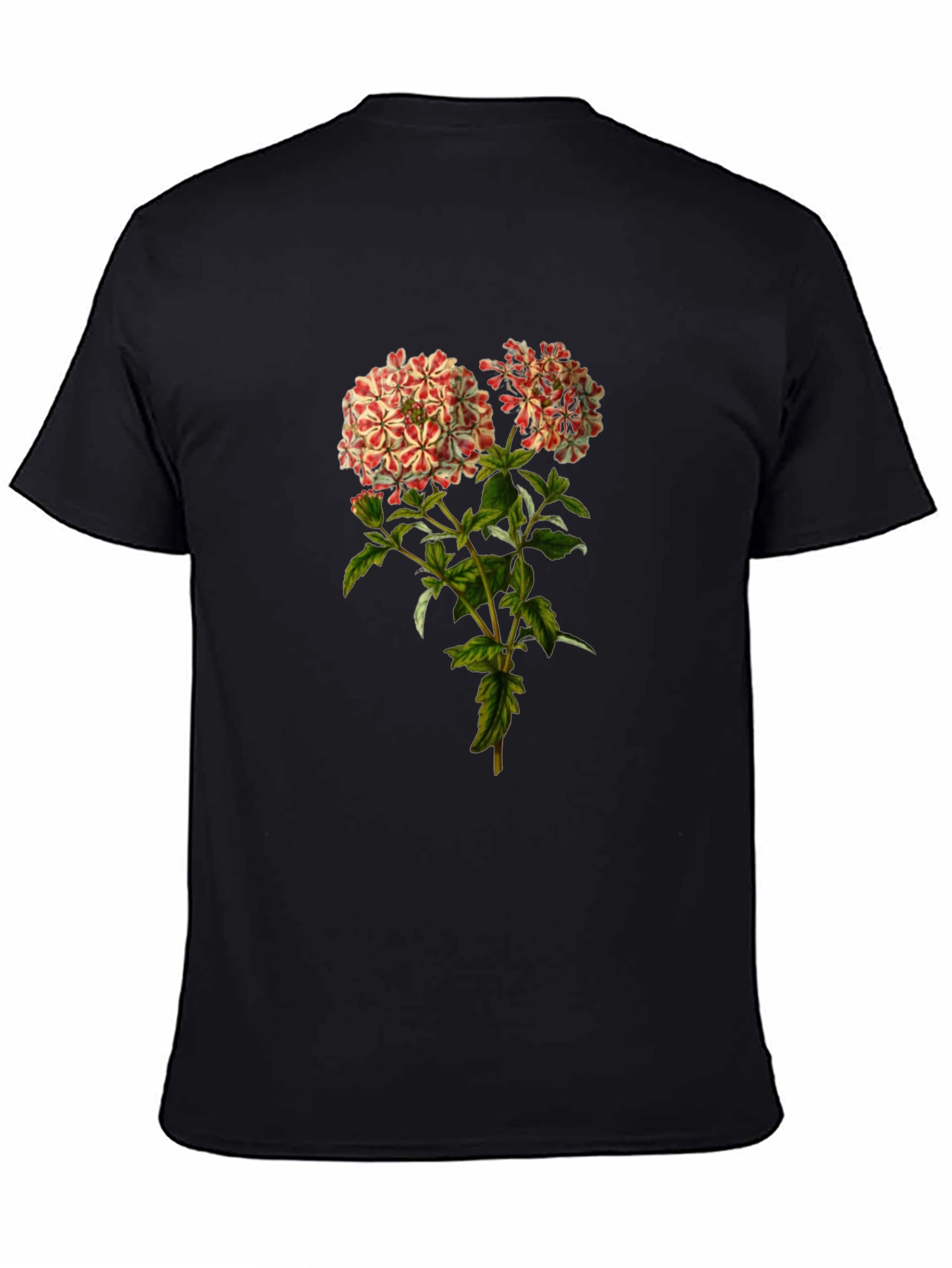 Floral Print Black Crewneck T-Shirt