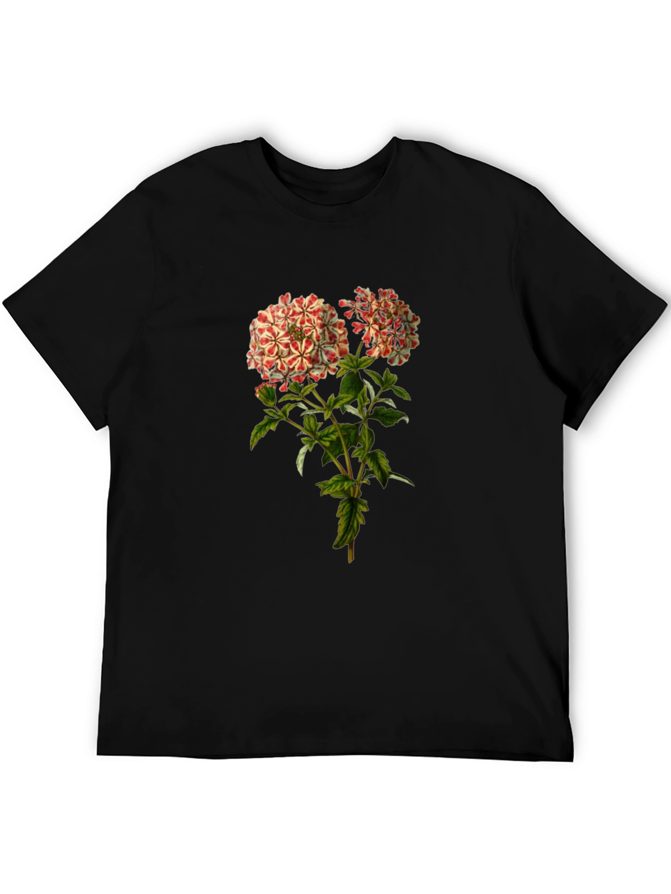 Floral Print Black Crewneck T-Shirt
