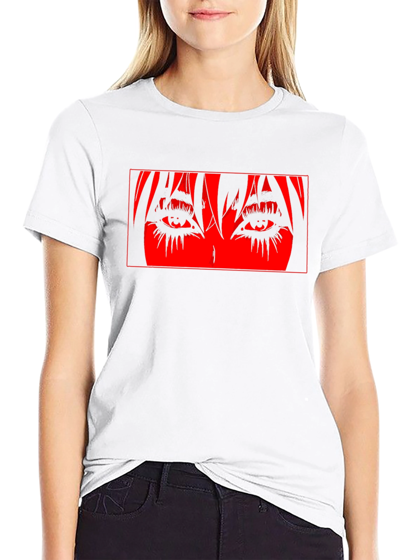 Anime Eyes Graphic Black T-Shirt