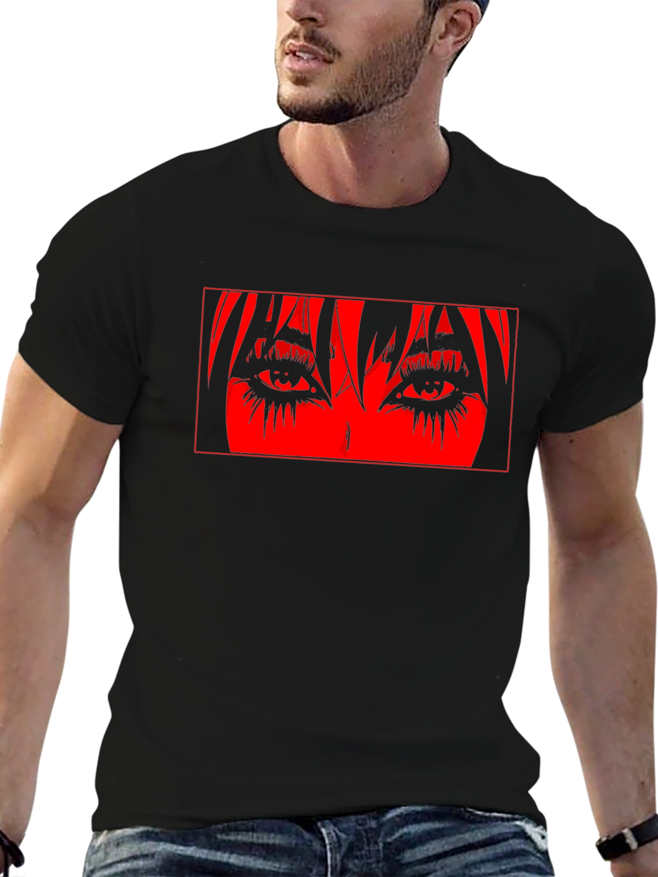 Anime Eyes Graphic Black T-Shirt