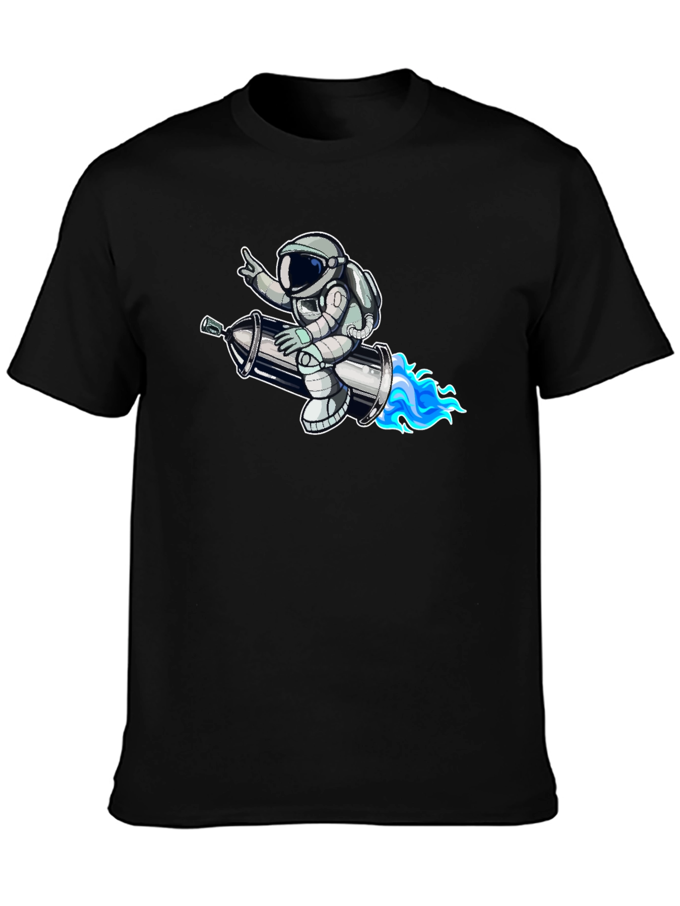 Astronaut on Rocket T-Shirt - Black