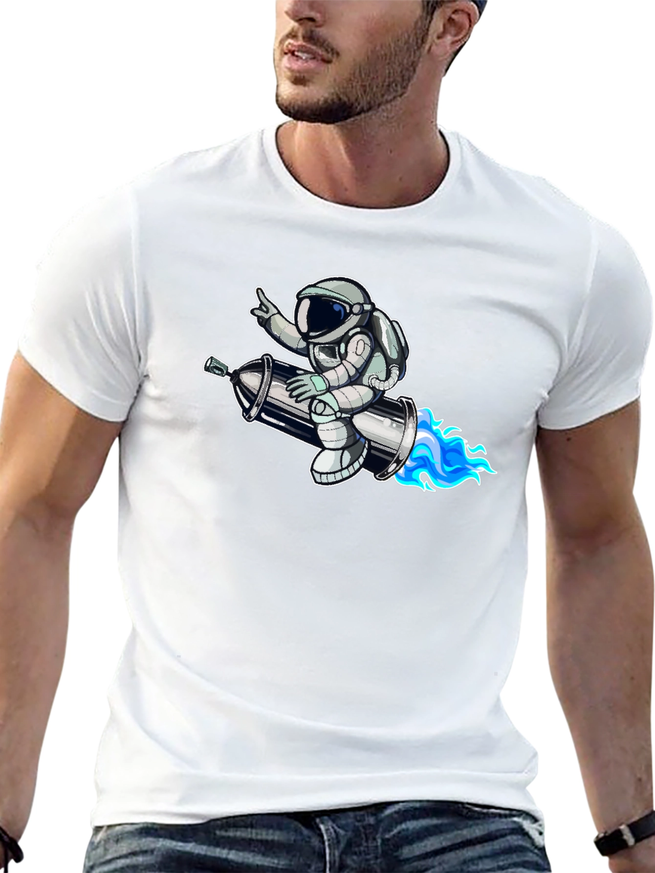 Astronaut on Rocket T-Shirt - Black