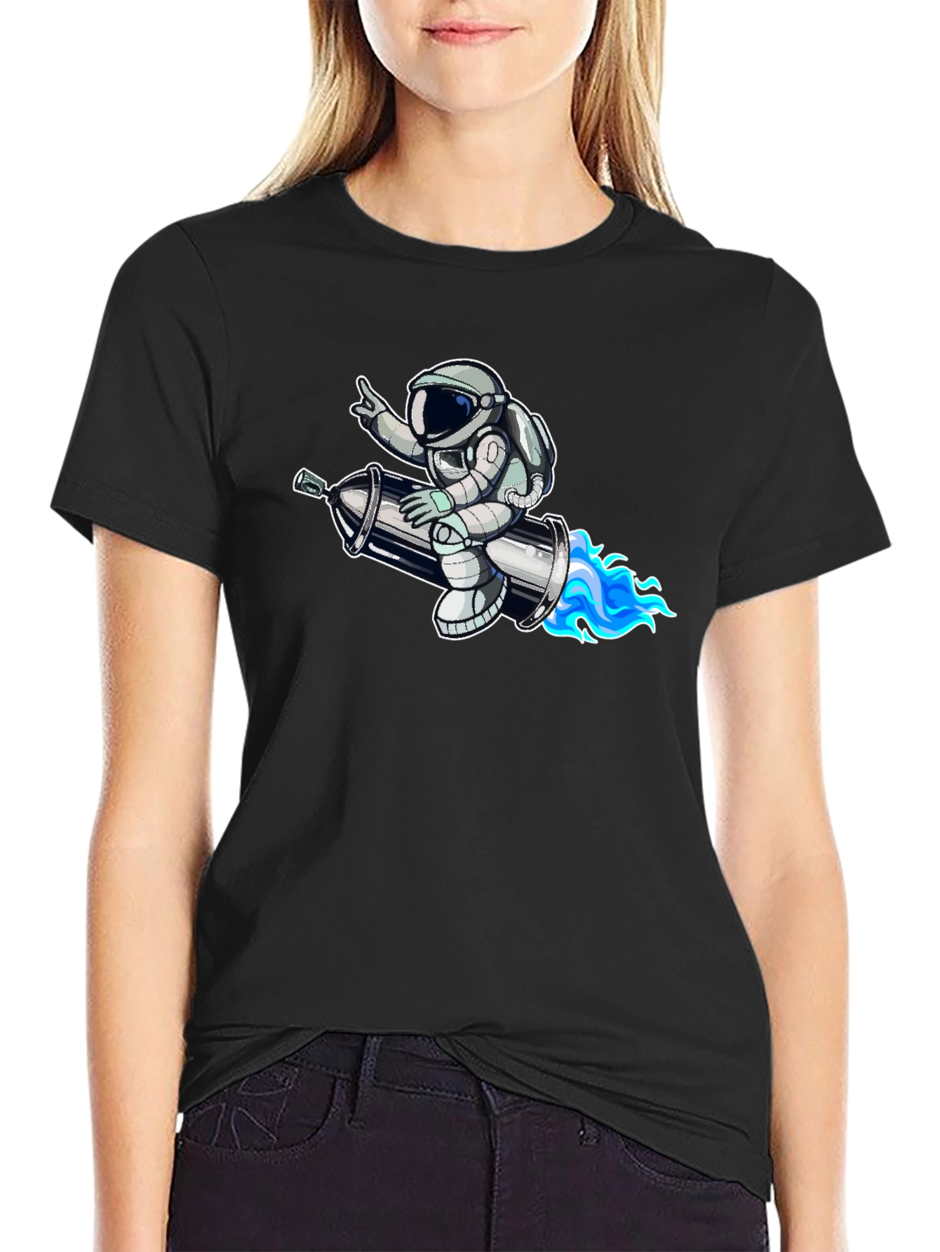 Astronaut on Rocket T-Shirt - Black
