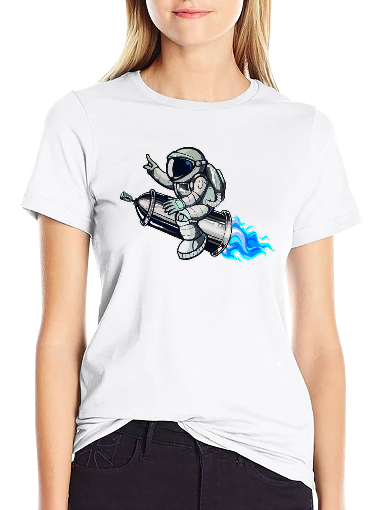 Astronaut on Rocket T-Shirt - Black