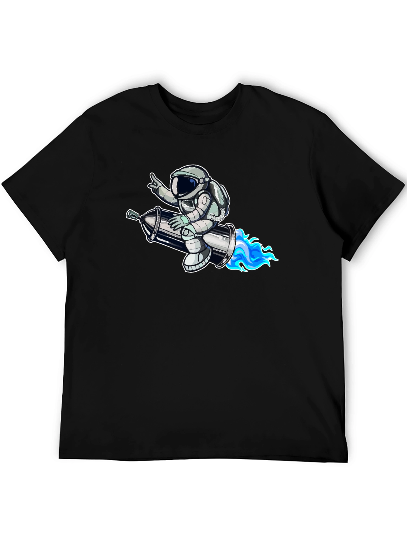 Astronaut on Rocket T-Shirt - Black