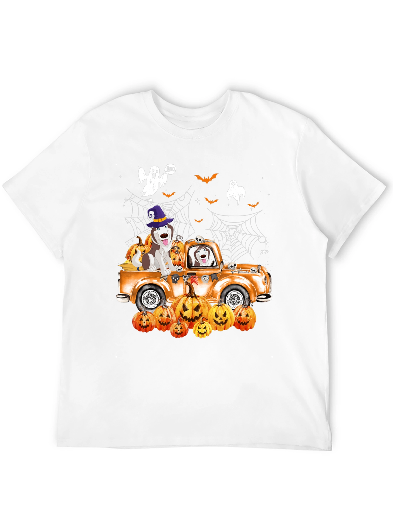 Halloween Husky Pumpkin Truck T-Shirt