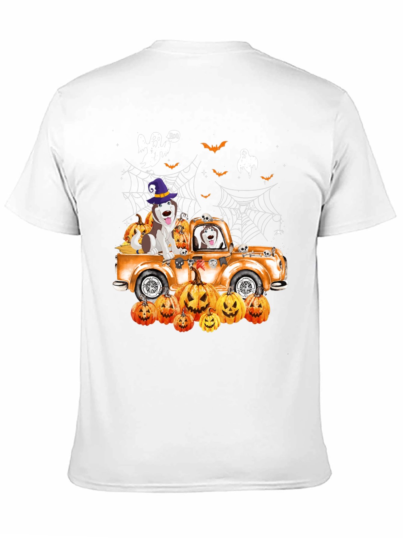 Halloween Husky Pumpkin Truck T-Shirt