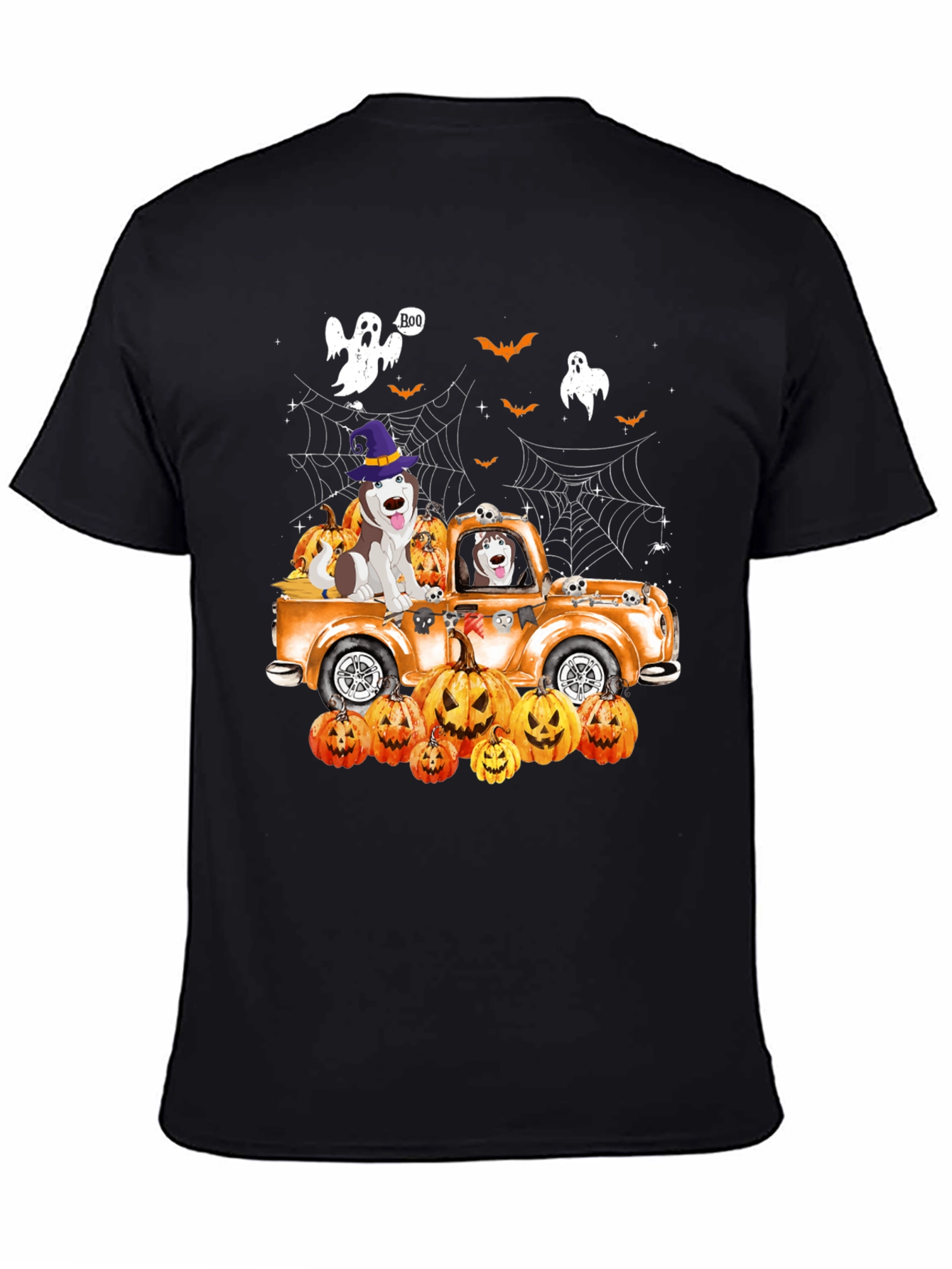 Halloween Husky Pumpkin Truck T-Shirt