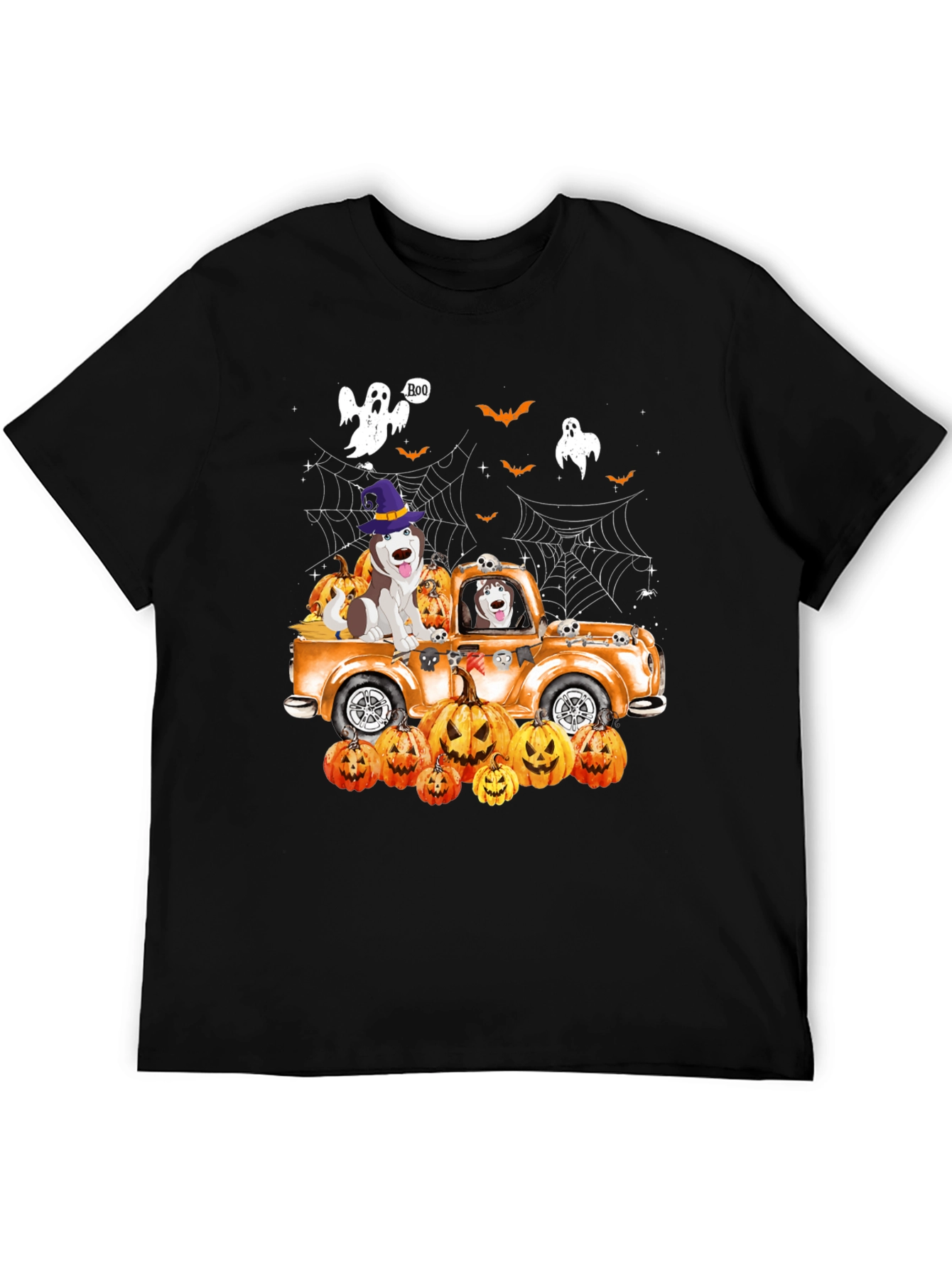 Halloween Husky Pumpkin Truck T-Shirt
