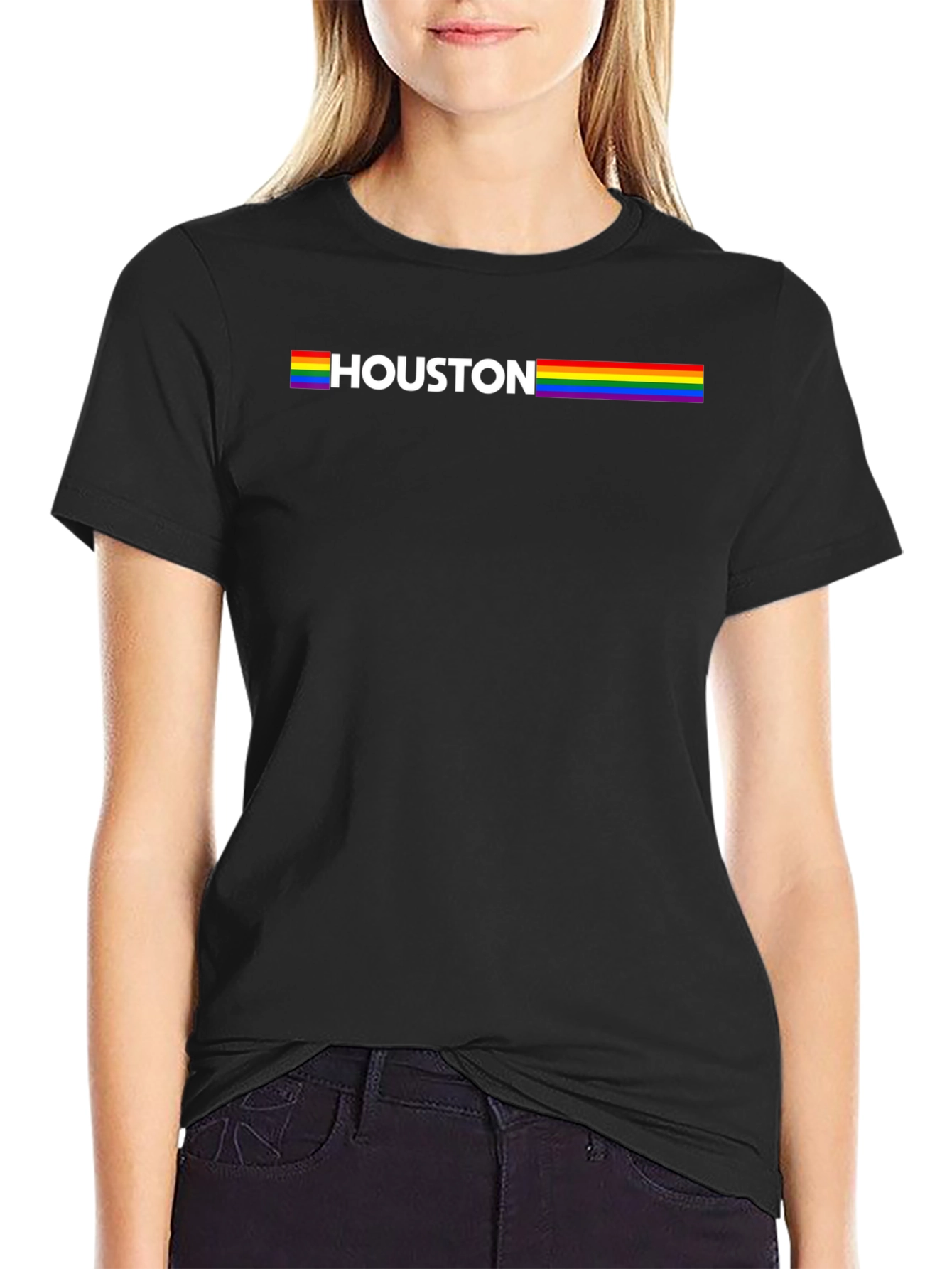 Houston Pride Rainbow T-Shirt - Black Cotton Tee