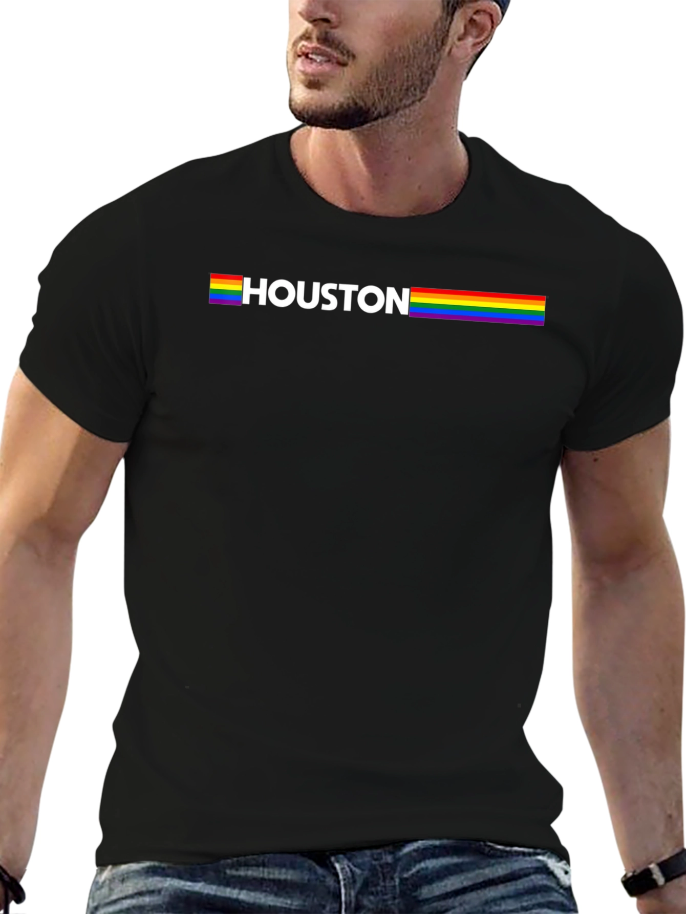 Houston Pride Rainbow T-Shirt - Black Cotton Tee