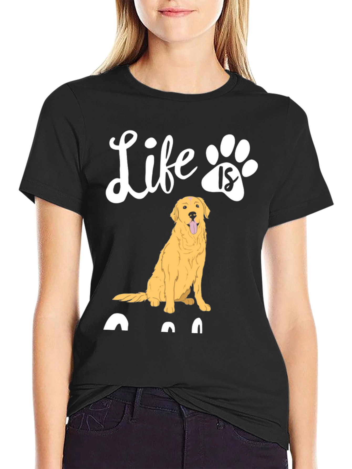 Life is Golden Retriever Paw Print T-Shirt