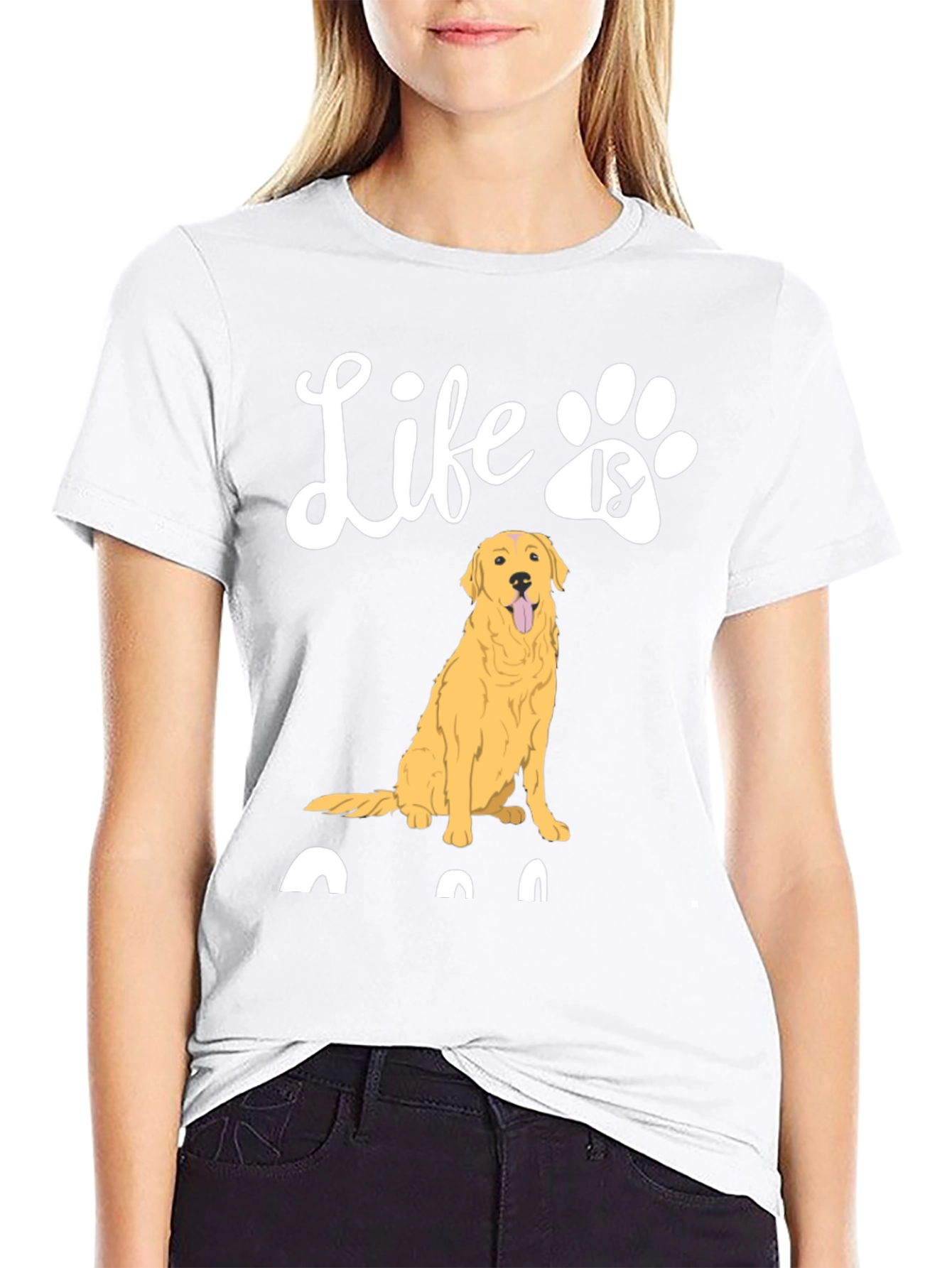 Life is Golden Retriever Paw Print T-Shirt