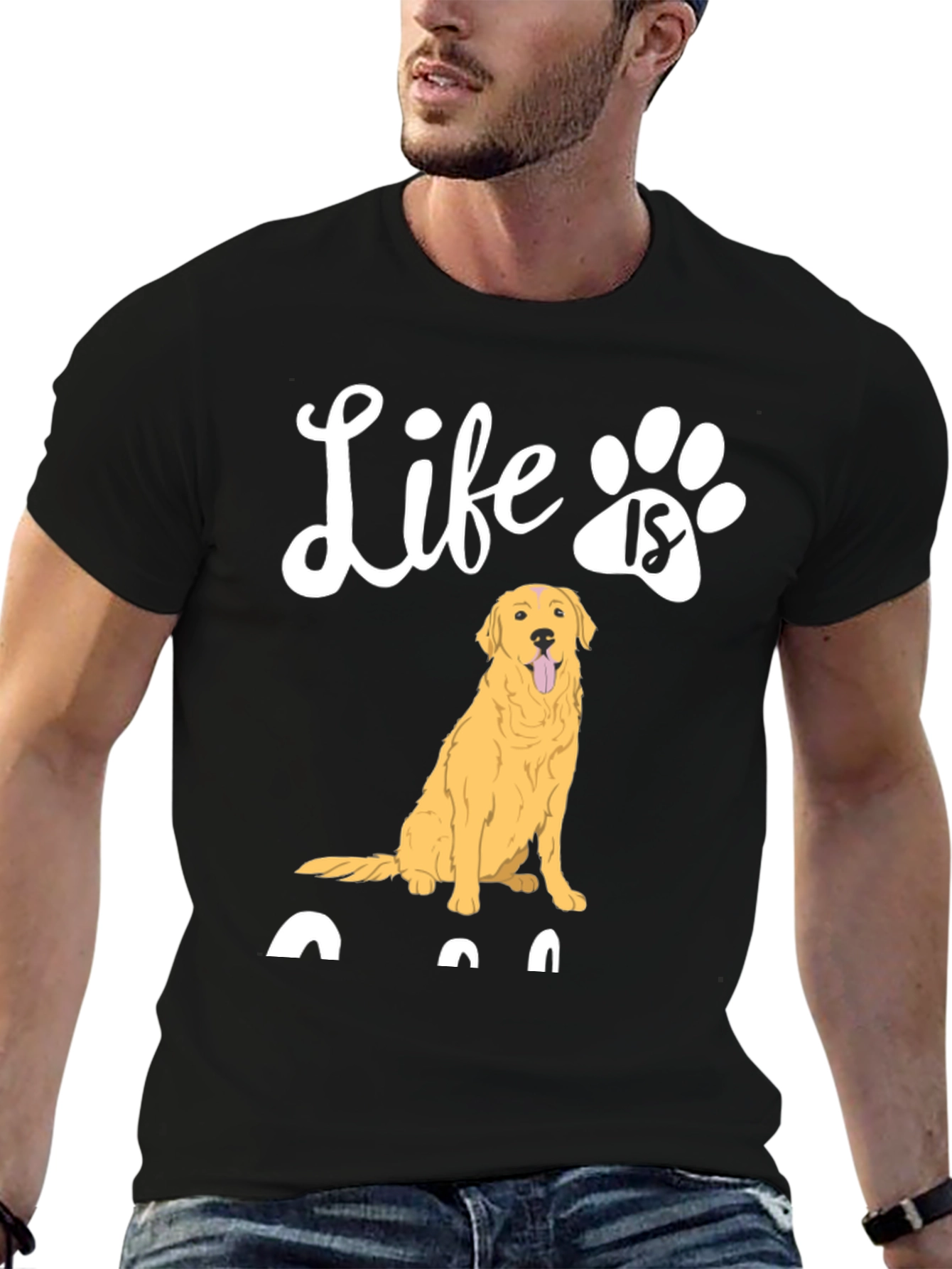 Life is Golden Retriever Paw Print T-Shirt