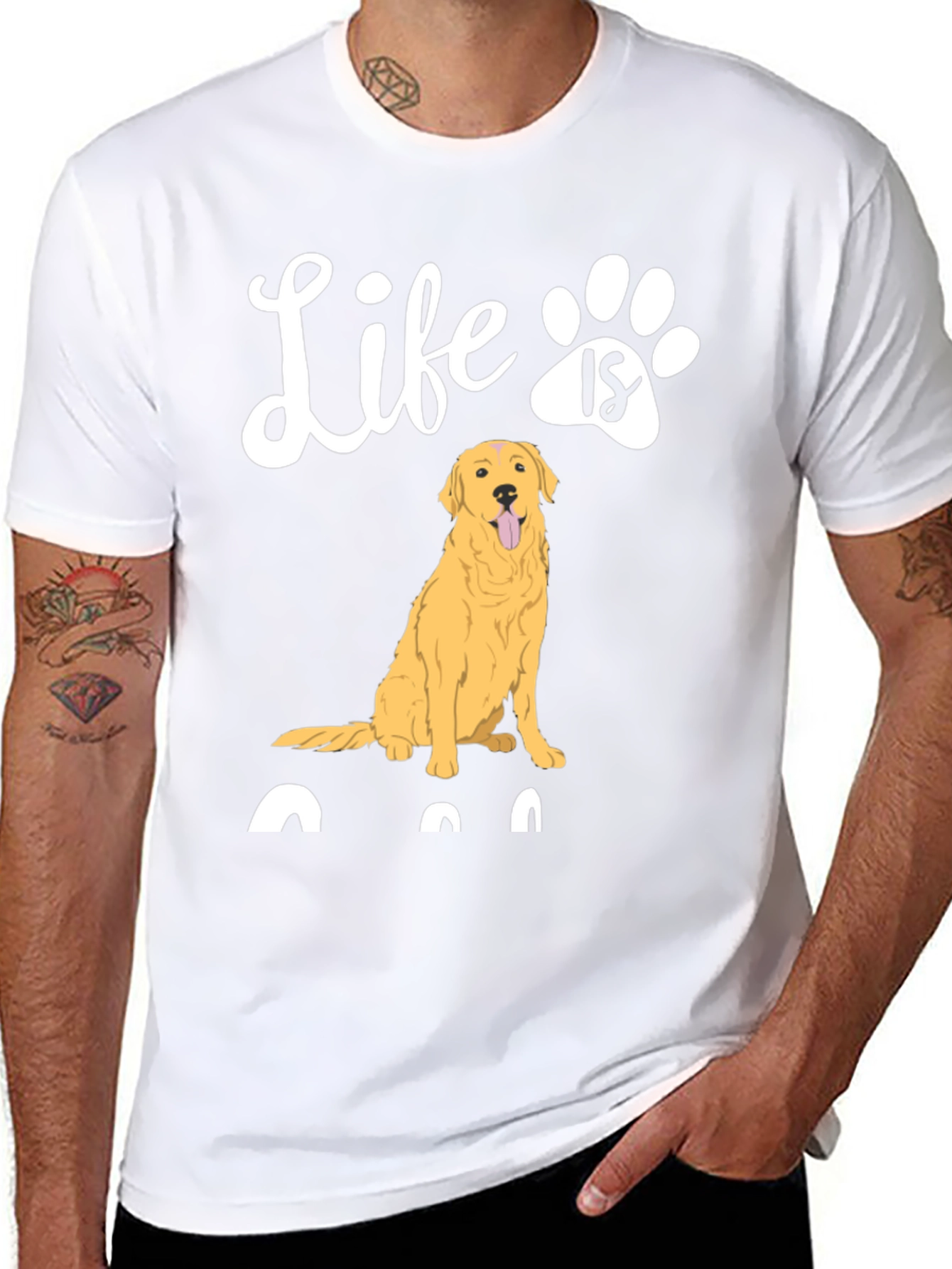 Life is Golden Retriever Paw Print T-Shirt