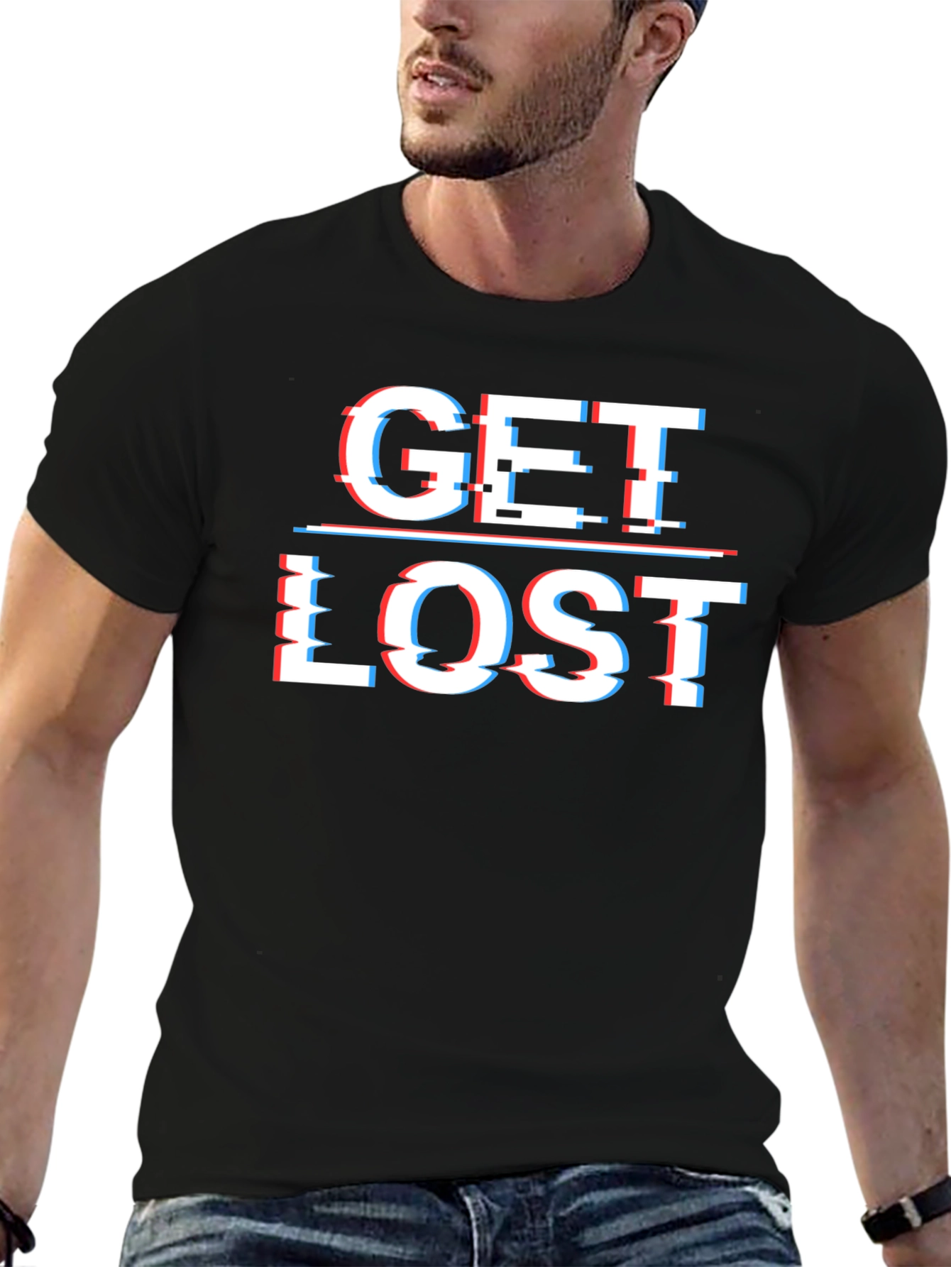 Get Lost Glitch Style Graphic T-Shirt