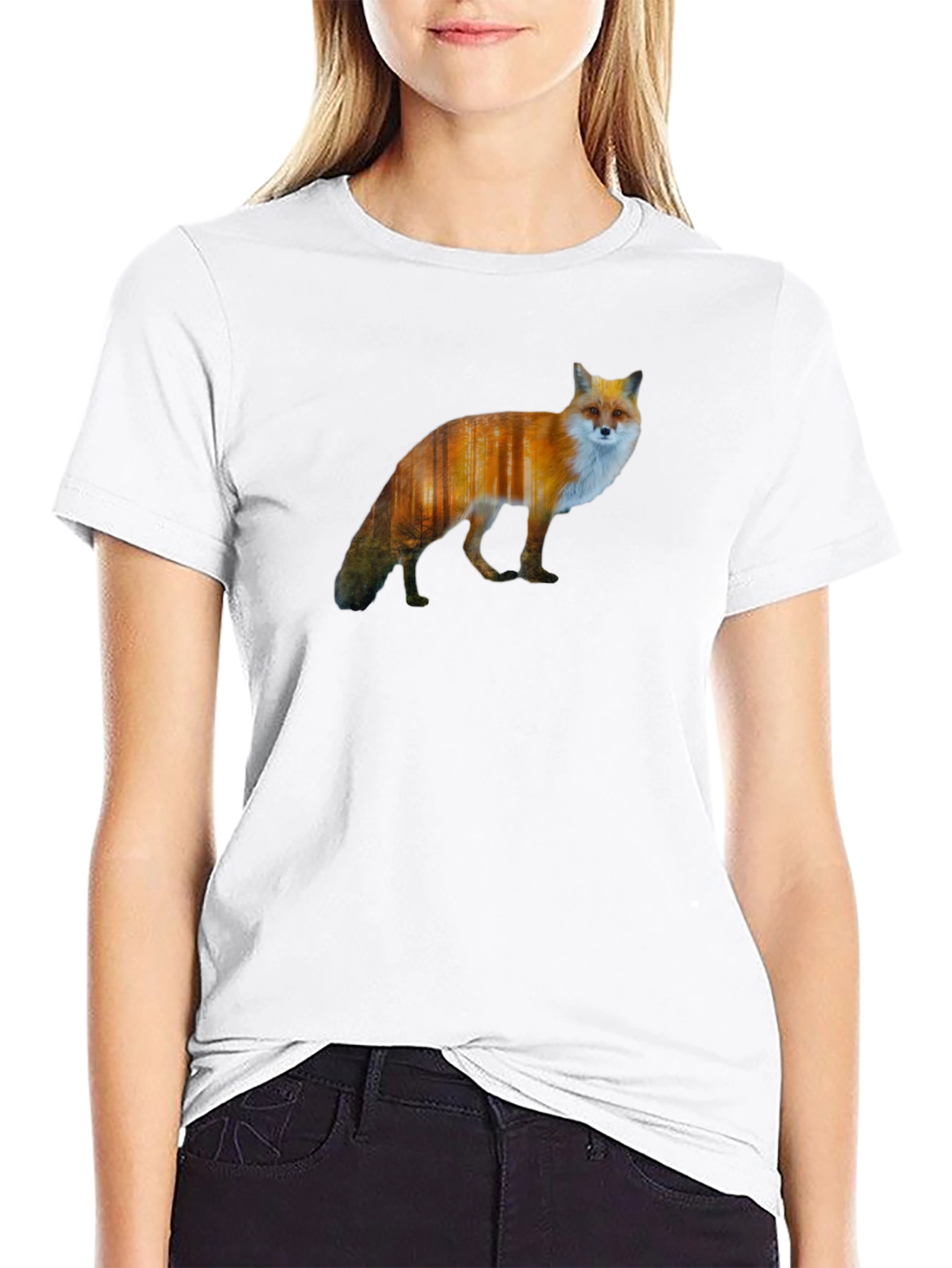 Fox Forest Print Black T-Shirt