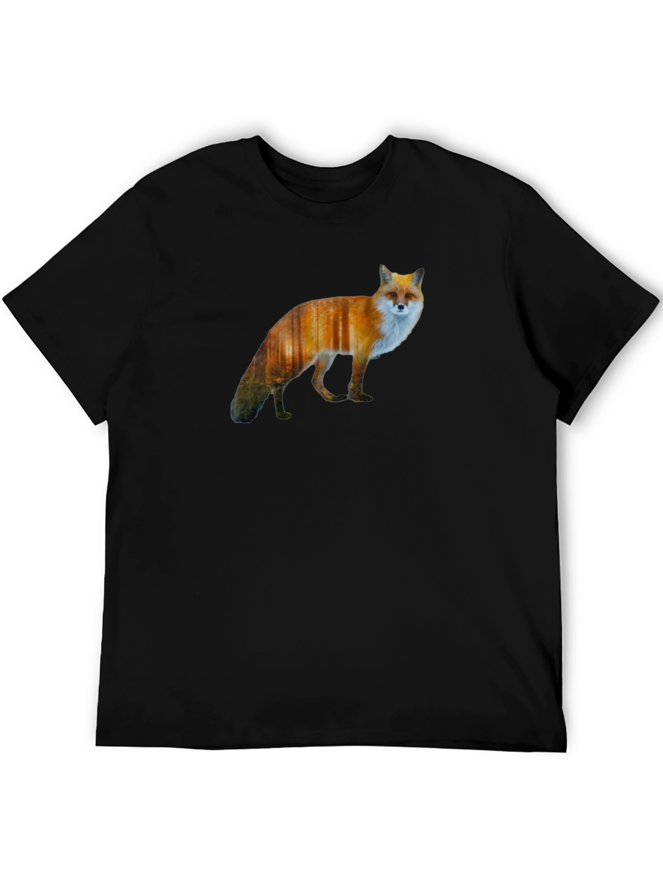Fox Forest Print Black T-Shirt