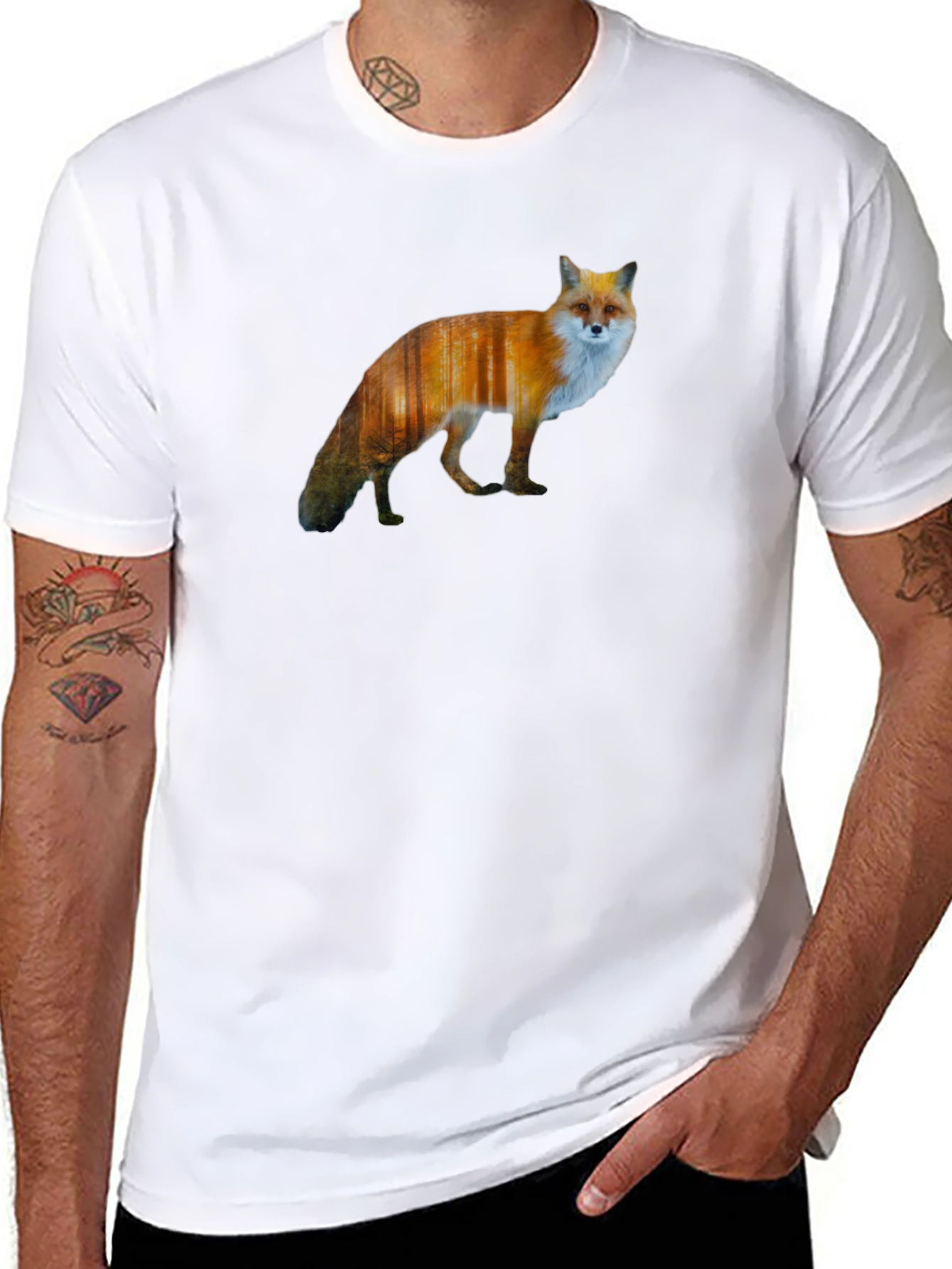 Fox Forest Print Black T-Shirt